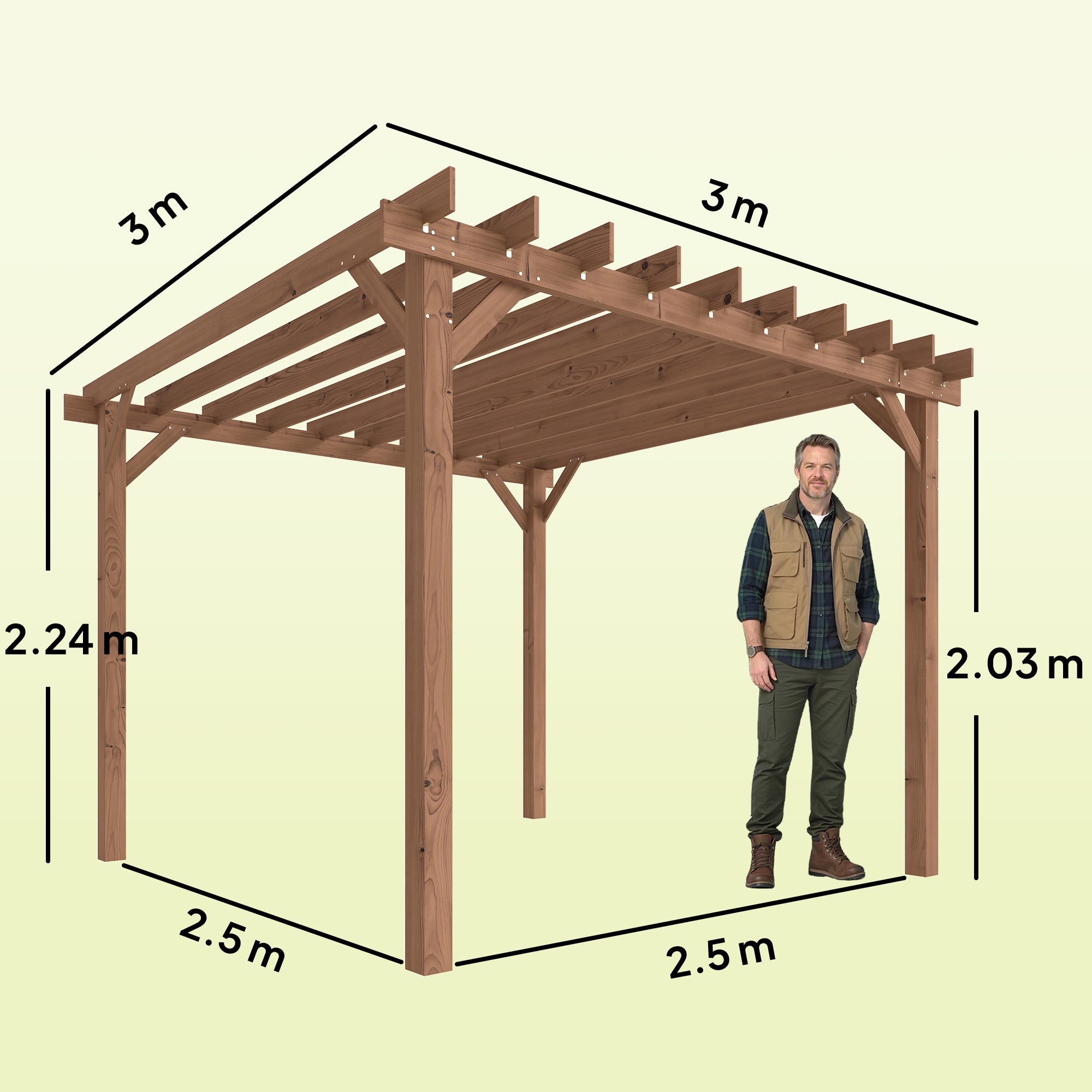3 x 3 m Wooden Pergola Kit, Garden Pergola Gazebo Grape Trellis with Triangle Supports, Maple Wood-effect