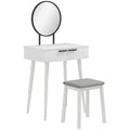 Modern Dressing Table with Round Mirror and Stool, Makeup Vanity Table with 2 Drawers for Bedroom, Living Room, 60 x 40 x 123 cm, White