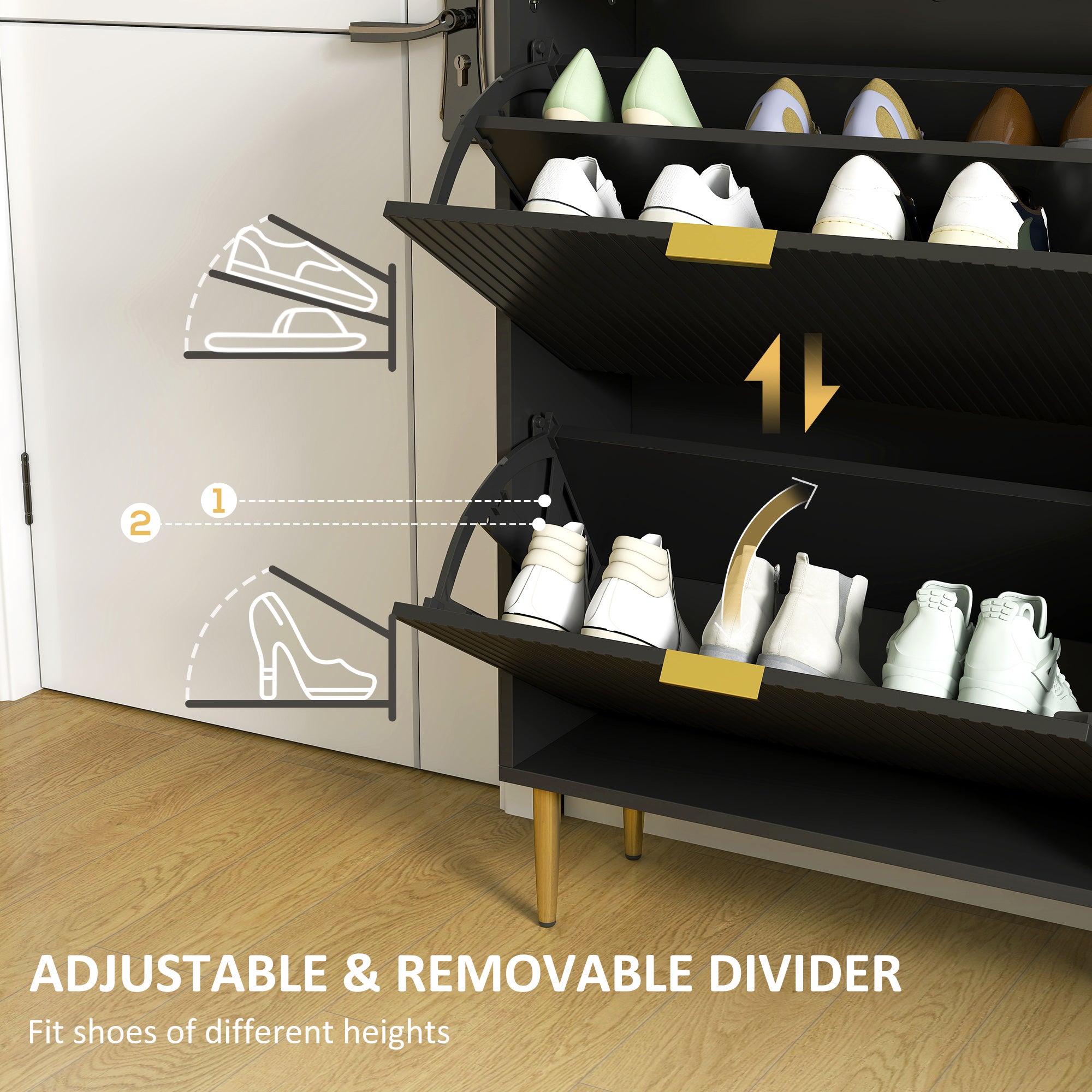 Elegant Two-Drawer Shoe Cabinet - Black