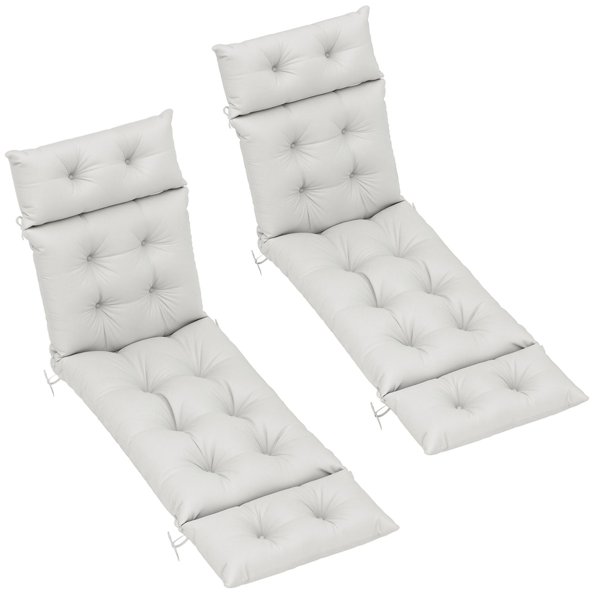 Set of 2 Sun Lounger Cushions with High-Resilience Foam - Light Grey