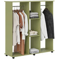 Double Open Wardrobe Mobile Storage Shelves Organizer with 6 Wheels - Green
