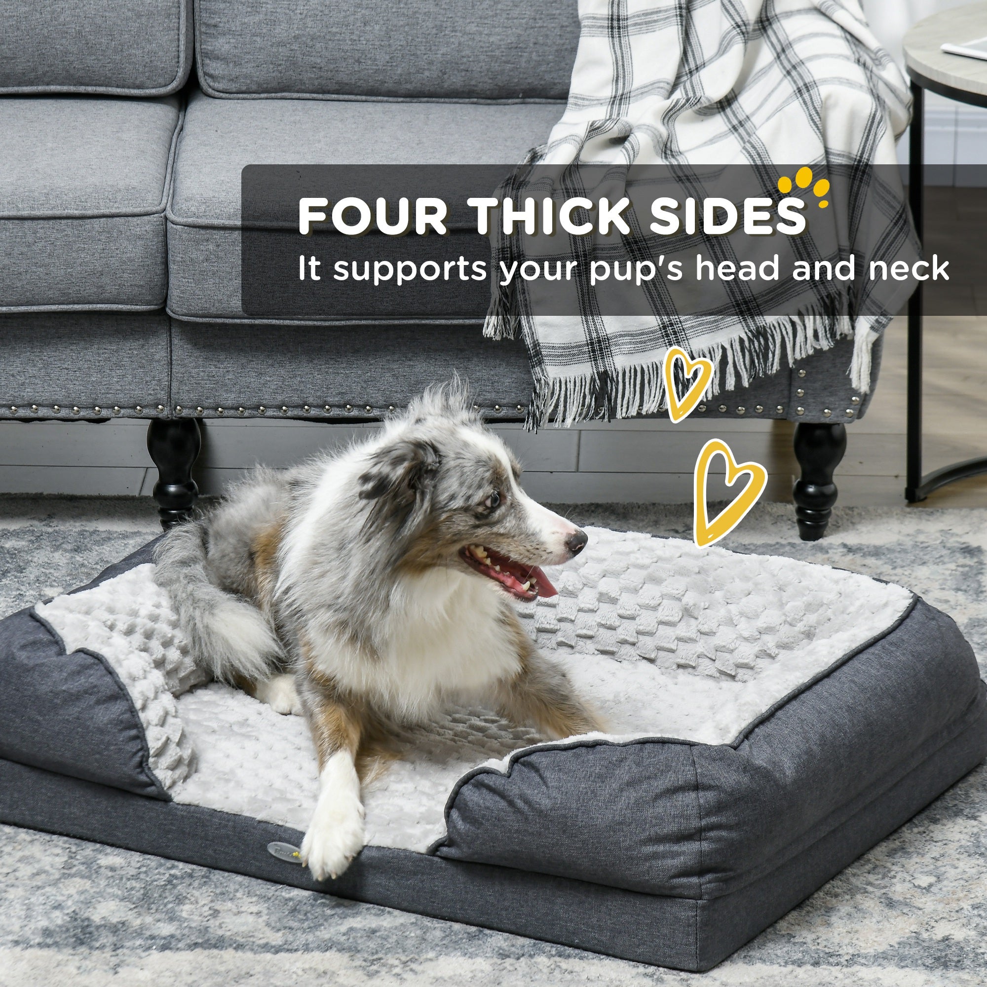 Calming Dog Bed Pet Mattress w/ Removable Cover, Anti-Slip Bottom, for Medium Dogs, 90L x 69W x 21Hcm - Charcoal Grey