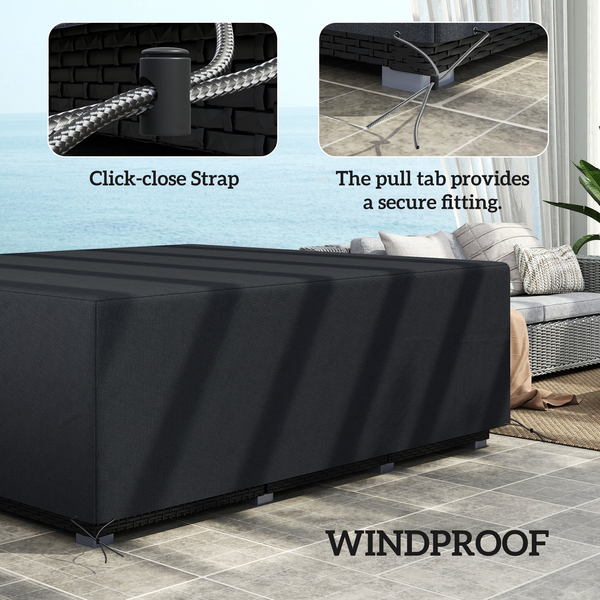 600D Oxford Waterproof Garden Sofa Cover Set 225x210x70cm - Black