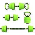 30kg Four-In-One Adjustable Dumbbell, Barbell, Kettlebell & Push-Up Stand Set - Green