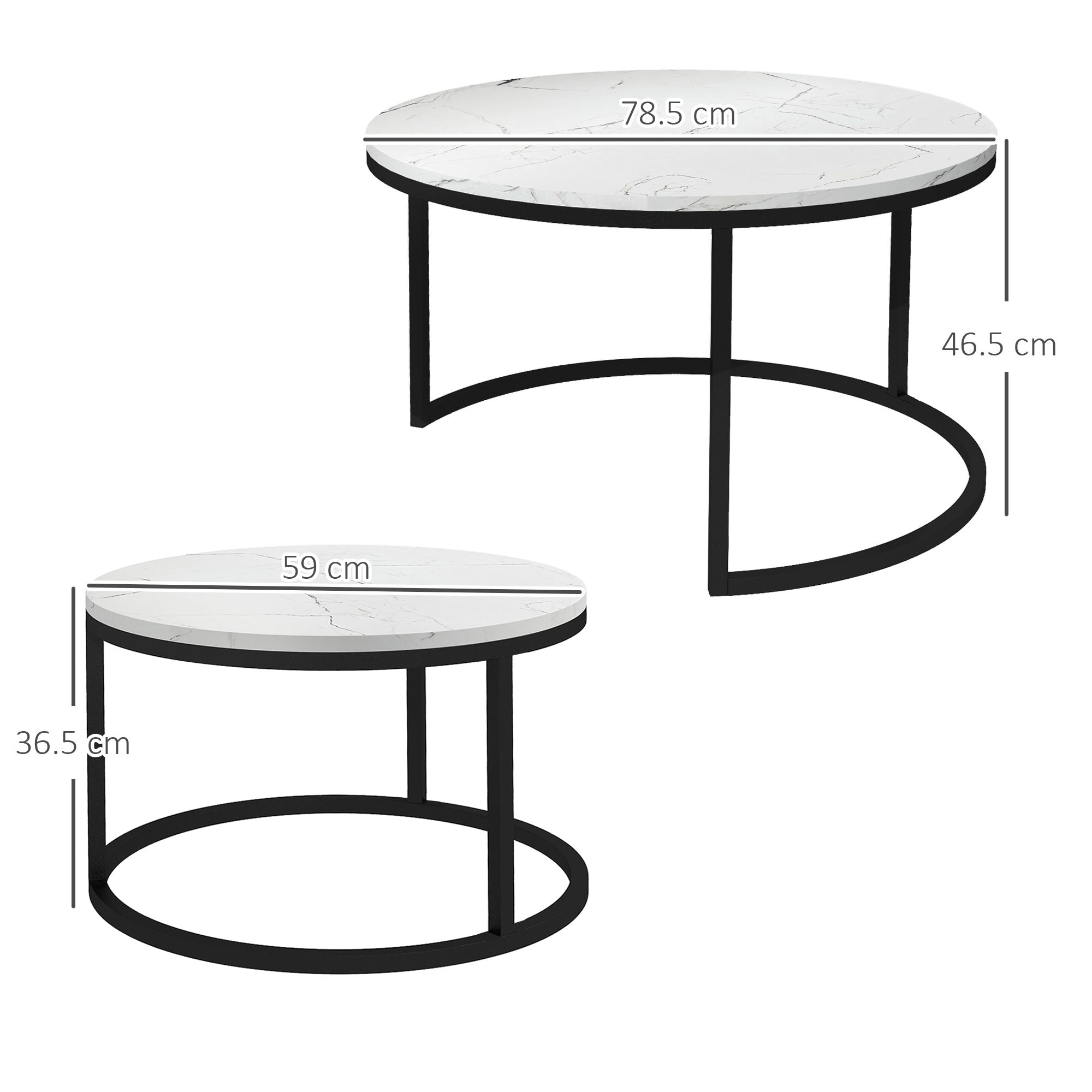 Set of Two Marble-Effect Stacking Tables - Black/White