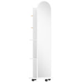2-in-1 Full Length Mirror with Storage Shelves, Floor Mirror with 4 Wheels, Coat Rack, Hooks, White