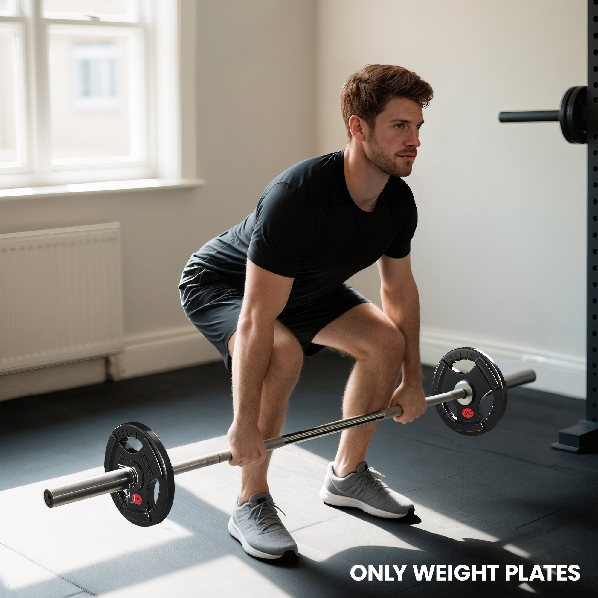 Olympic Weight Plates, 2"/5cm Weight Disc Pair with Tri-Grips, 2 x 15kg Dumbbell Plates for Weightlifting and Strength Training Home Gym Fitness Workout, Black