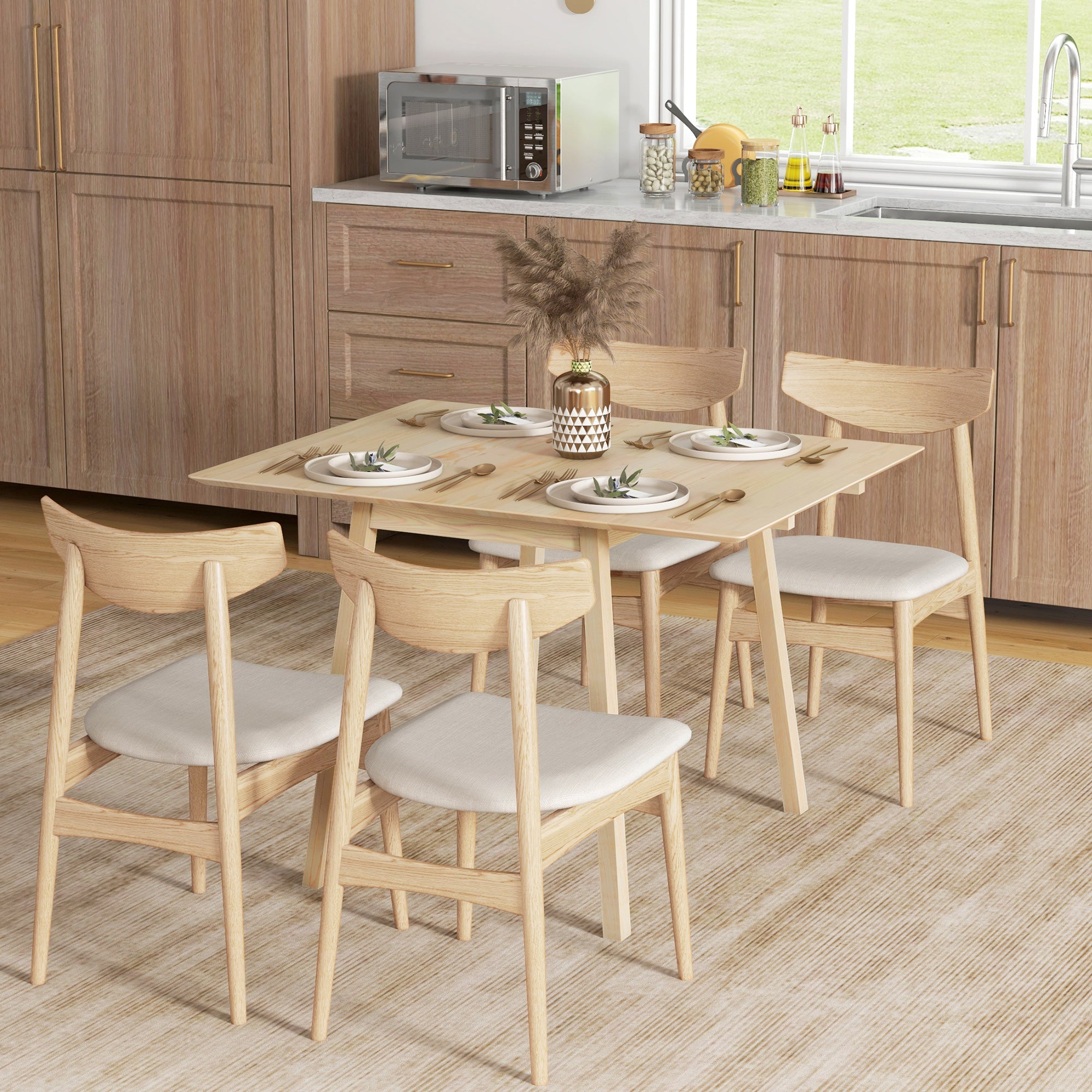 Wooden Four-Seater Drop Leaf Table - Natural Finish