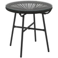 Round Rattan Side Table with Tempered Glass Top for Outdoor Patio Garden Balcony - Black