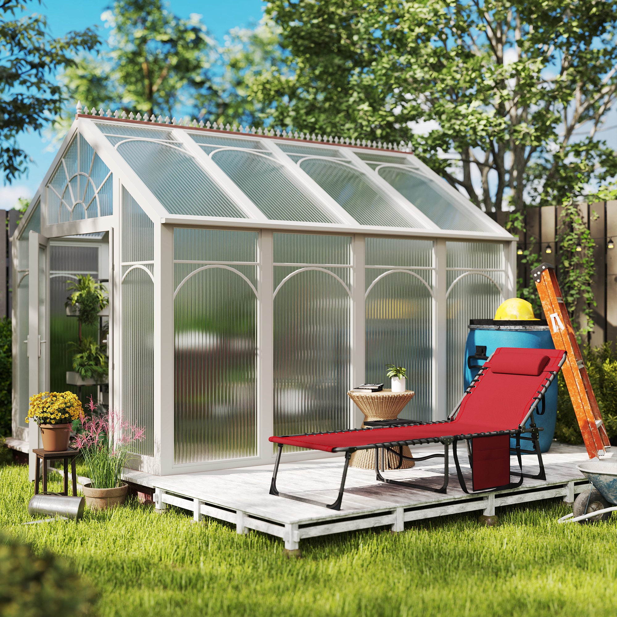 Five-Position Reclining Sun Lounger - Red