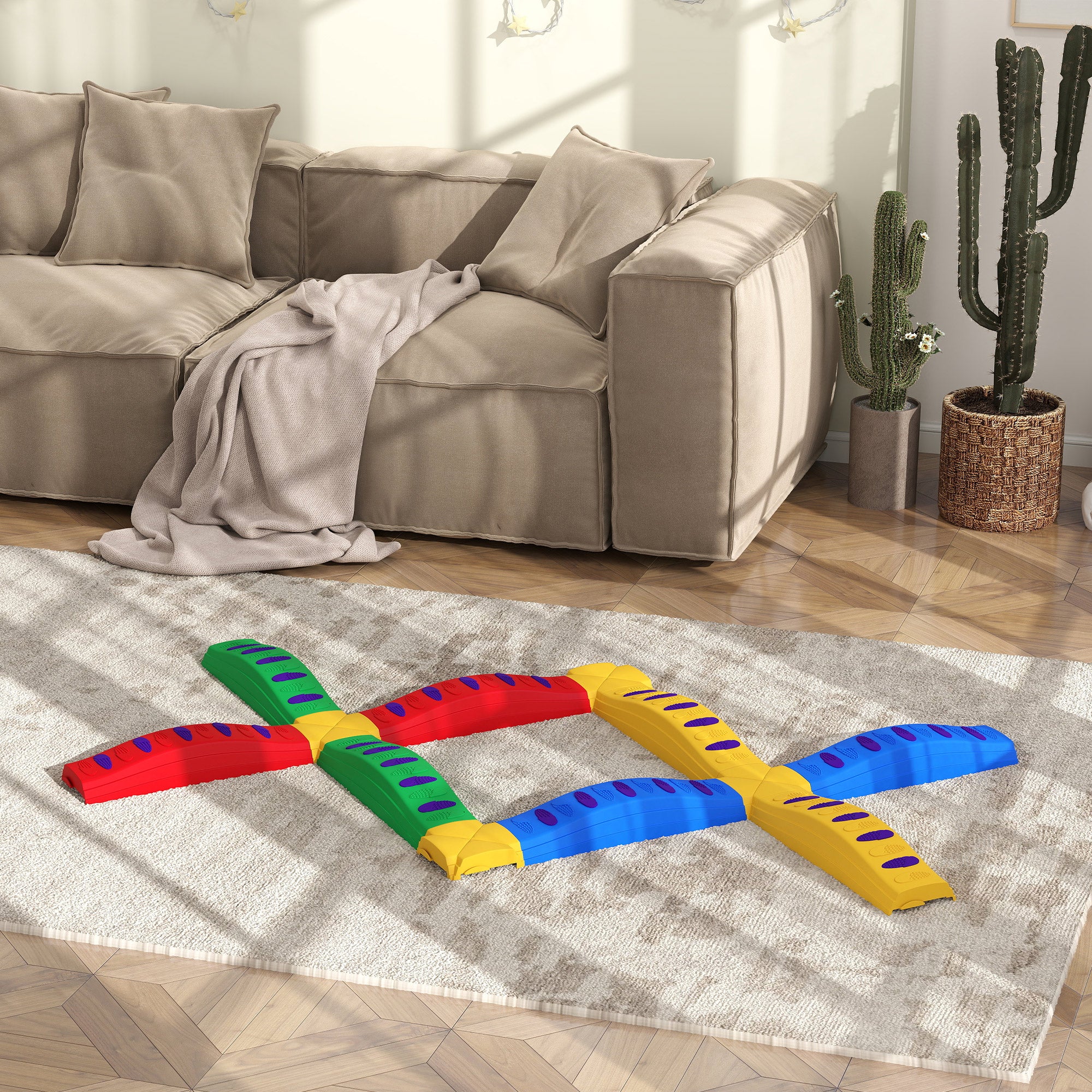 12PCs Kids Balance Beam Stepping Stones w/ Non-Slip Foot Pads