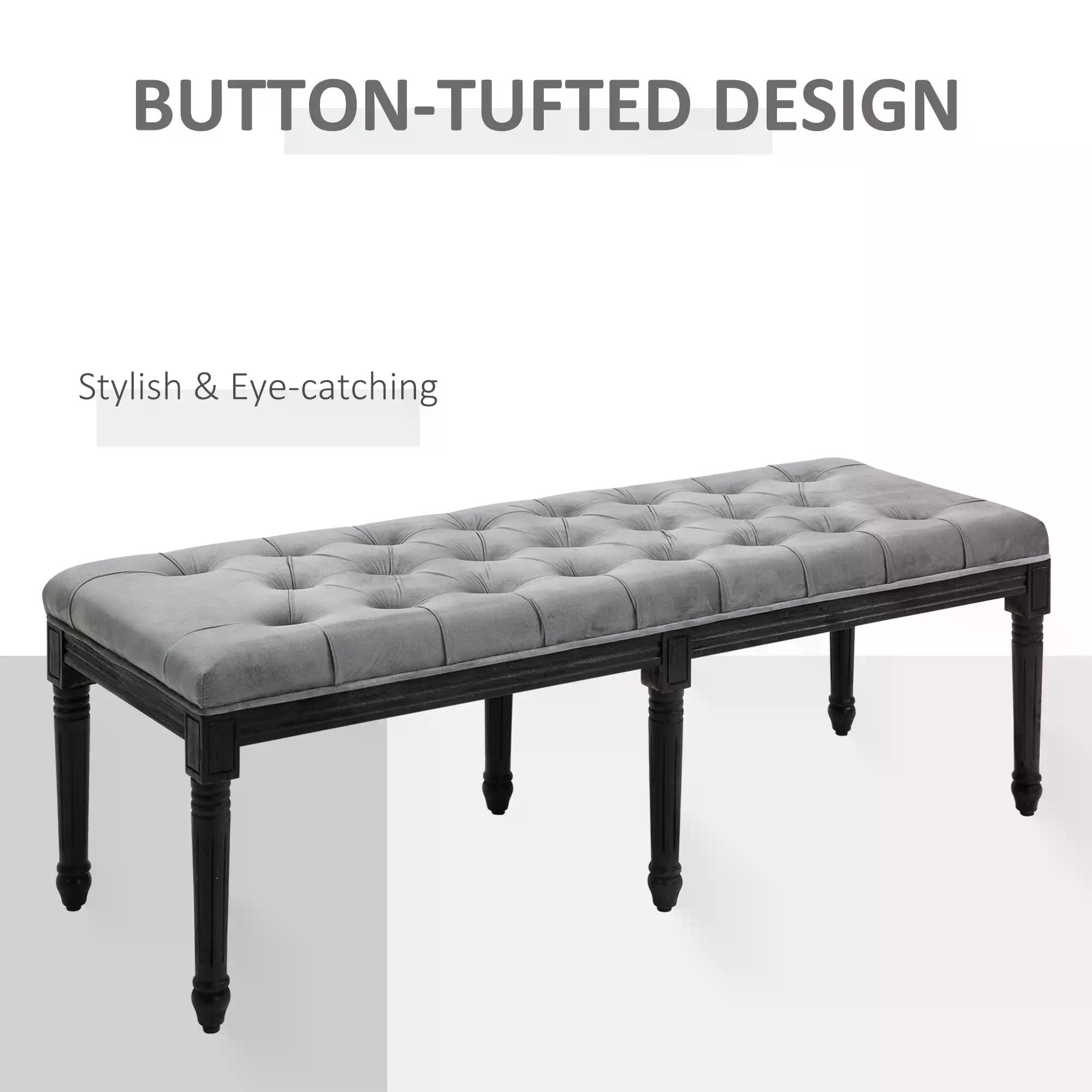 Fabric Bed End Bench Side Chaise Lounge Sofa Velvet Upholstered Tufted Accent Window Seat for Bedroom, Living Room, Hallway, Grey