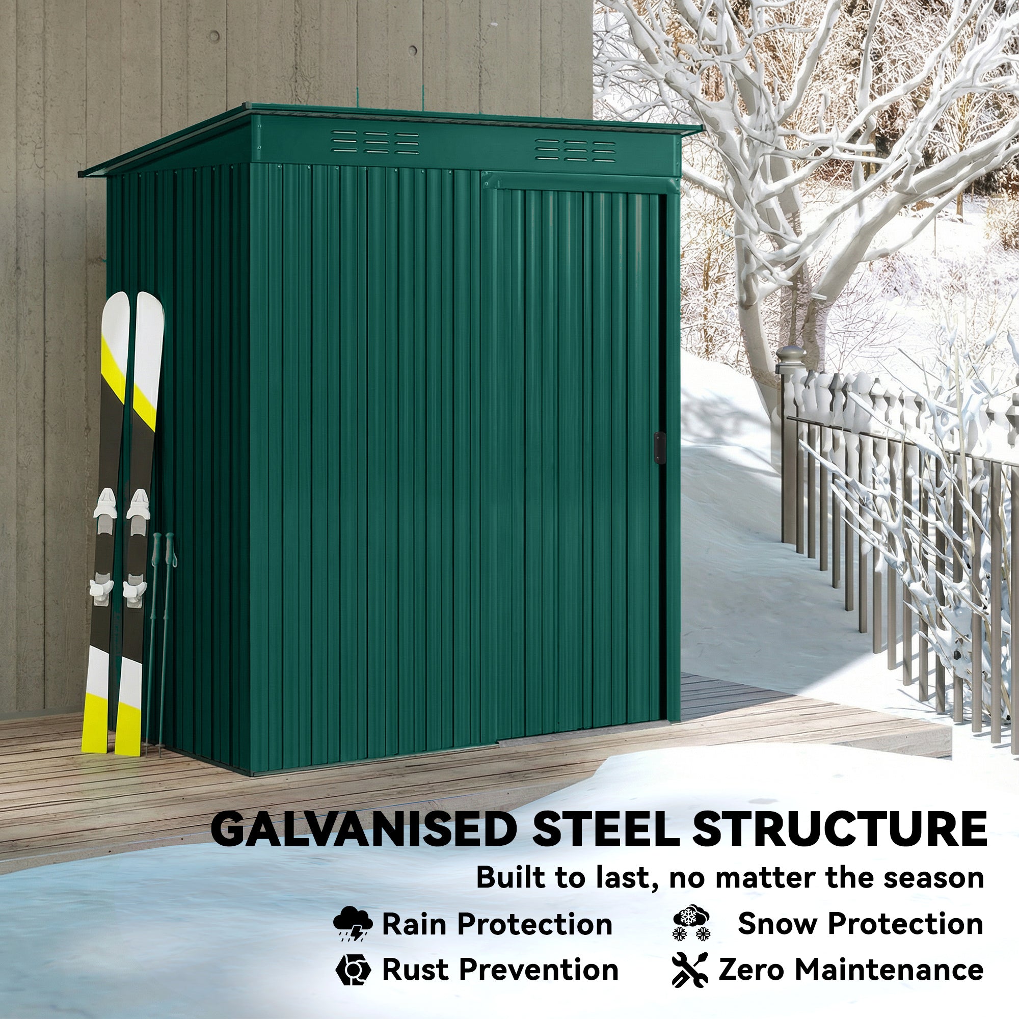 5 x 3.5ft Metal Garden Storage Shed with Effortless Assembly and 2 Pairs of Gloves, Waterproof Outdoor Shed, Green