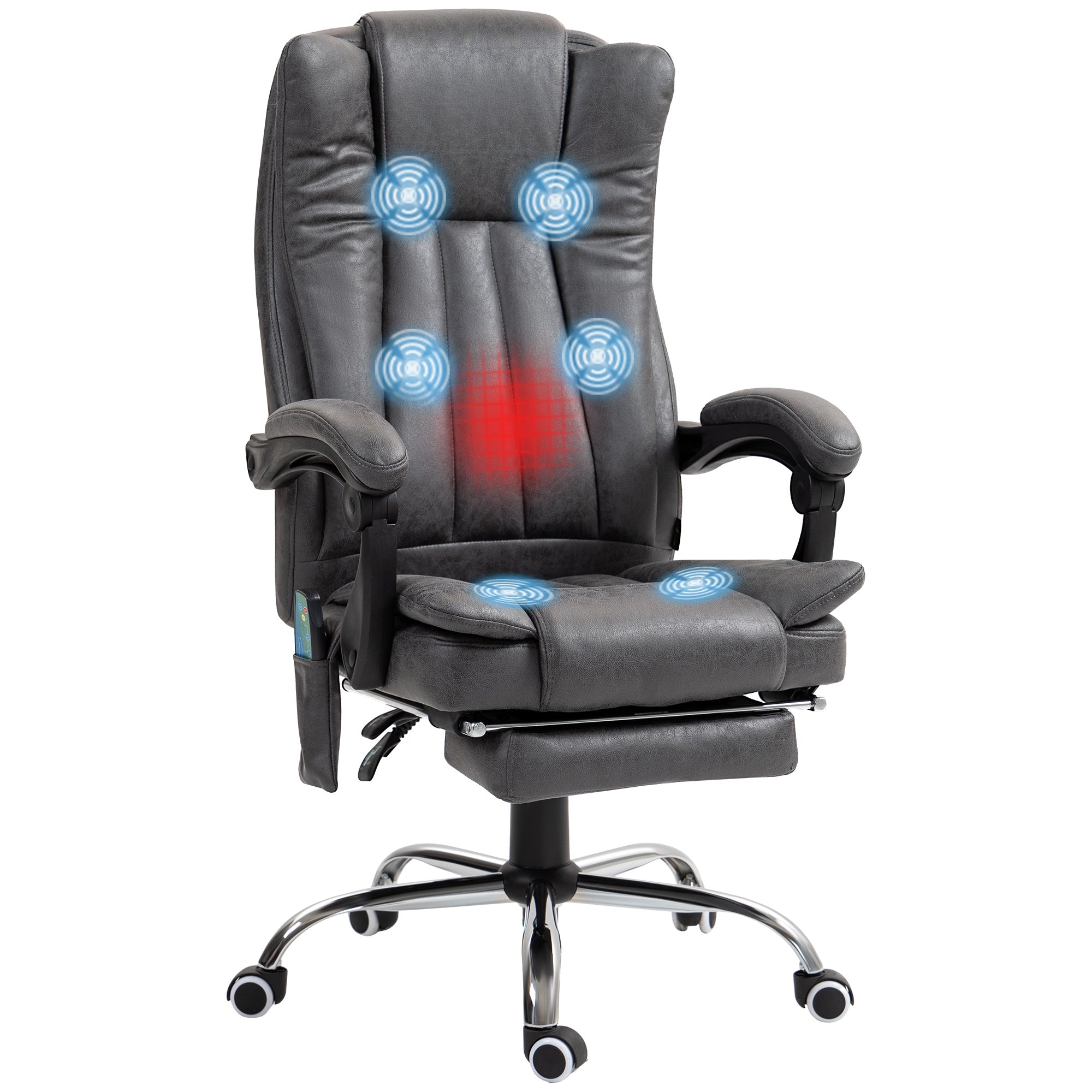 Six-Point Massage Chair, with Heat and Footrest - Dark Grey