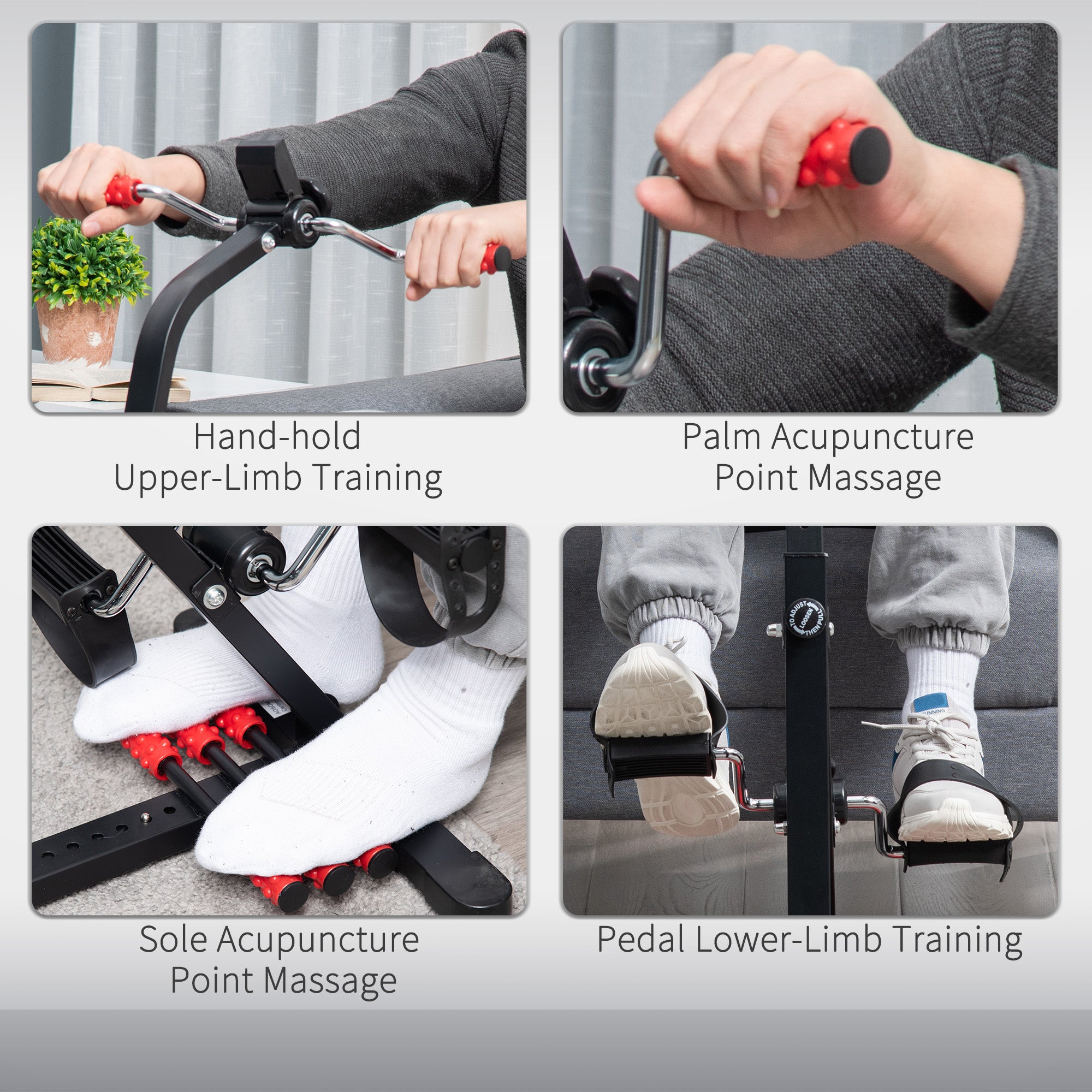 Portable Exercise Bike for Home Pedal Exerciser Height-adjustable 56L x 44- 56W x 75- 97H cm Black and Red