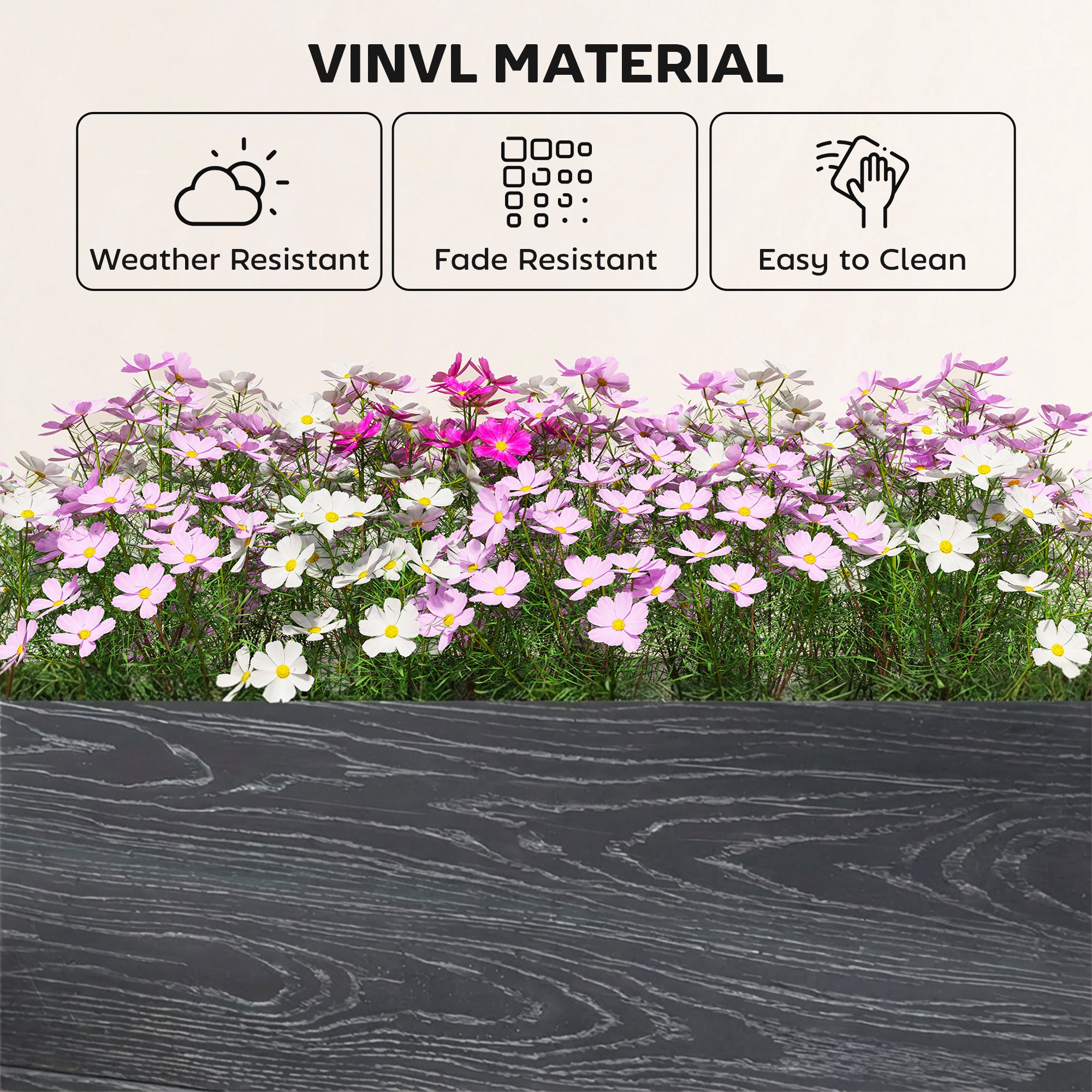 Vinyl Raised Garden Bed Kit, 3 x 3 x 1ft Modular Elevated Garden Box with Slotting Legs and Open Bottom, Dark Grey