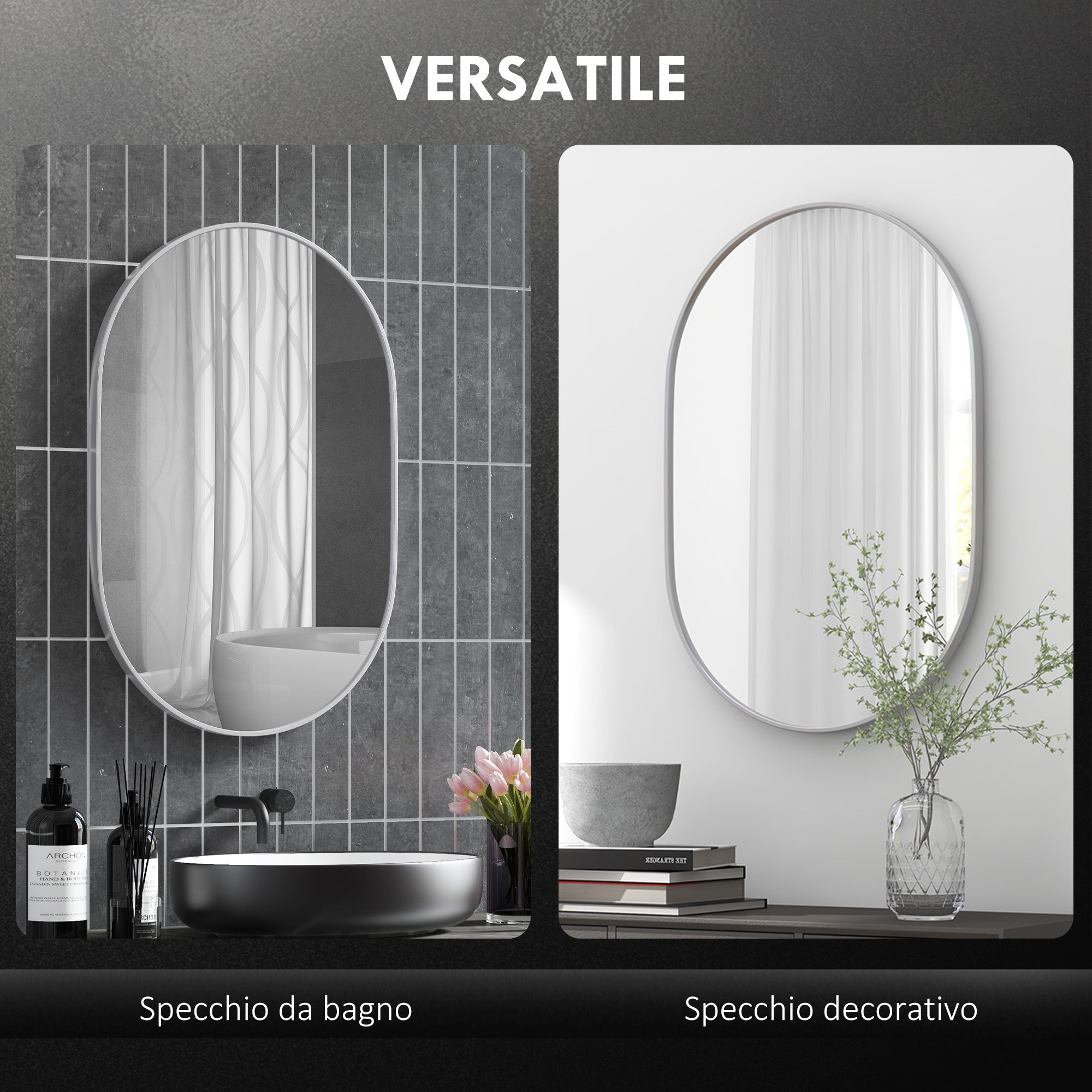 60cm Aluminium Frame Round Bathroom Mirror - Silver Tone