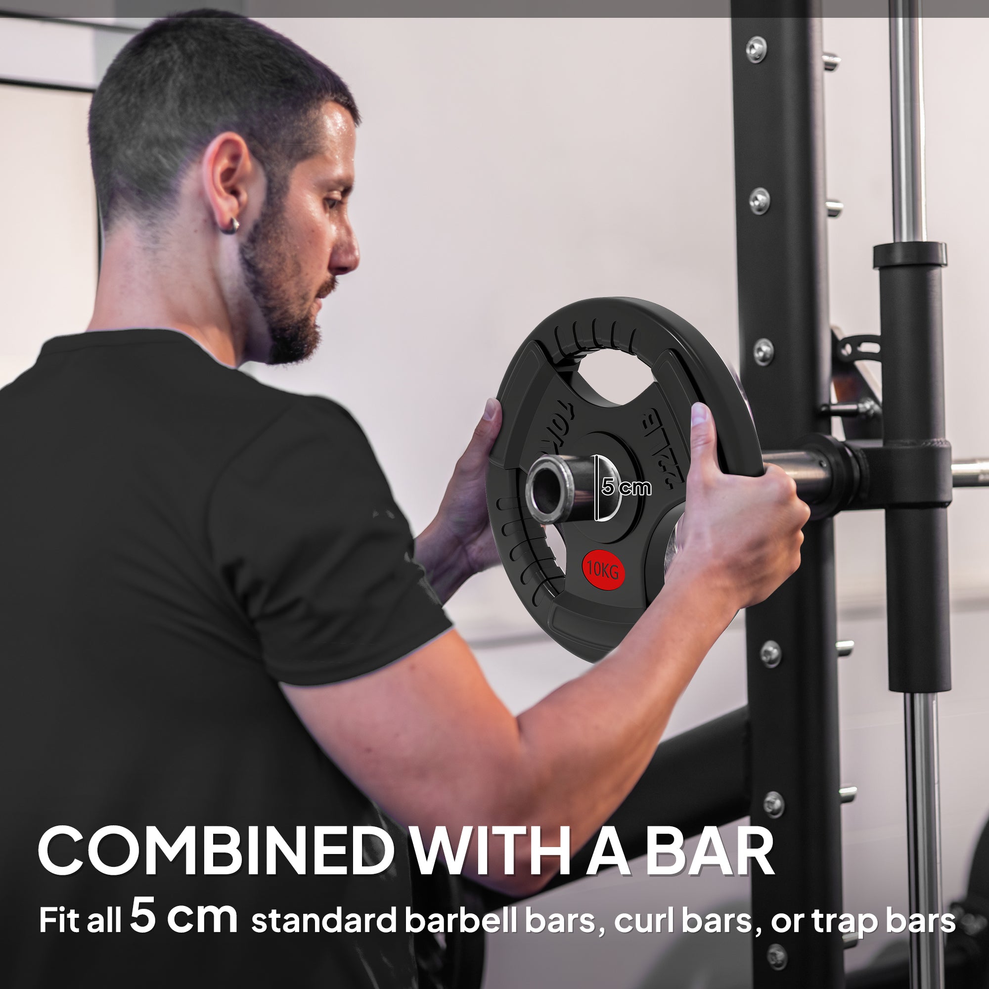 Olympic Weight Plates, 2"/5cm Weight Disc Pair with Tri-Grips, 2 x 10kg Dumbbell Plates for Weightlifting and Strength Training Home Gym Fitness Workout, Black