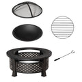 Outdoor Fire Pit, Firepit with Grill Net, Mesh Lid, Poker, for Camping, Bonfire, Picnic, Bronze Tone