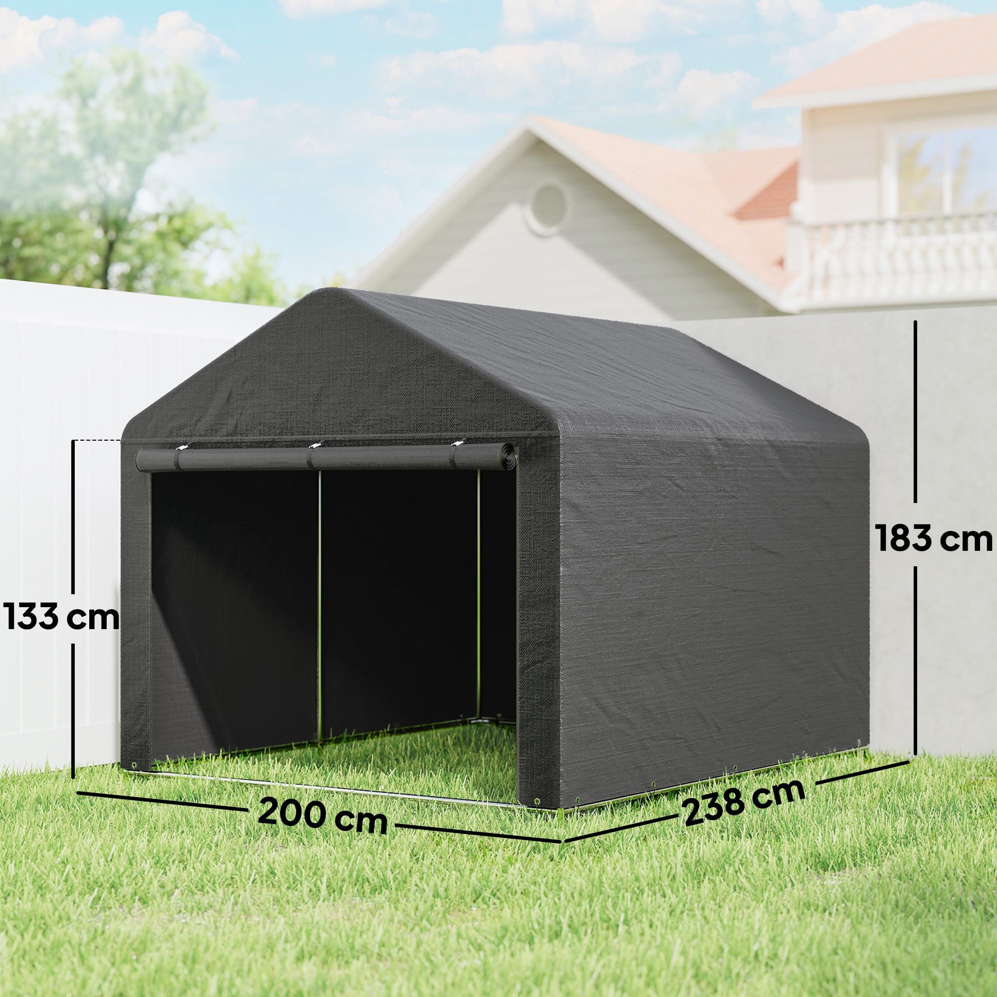 6.6 x 7.8ft Outdoor Garden Storage Shed, Waterproof Bike Tent with Roll-up Zipper Door, Galvanised Metal Frame, Portable Shed Shelter Carport for Motorcycle Garden Tools, Dark Grey