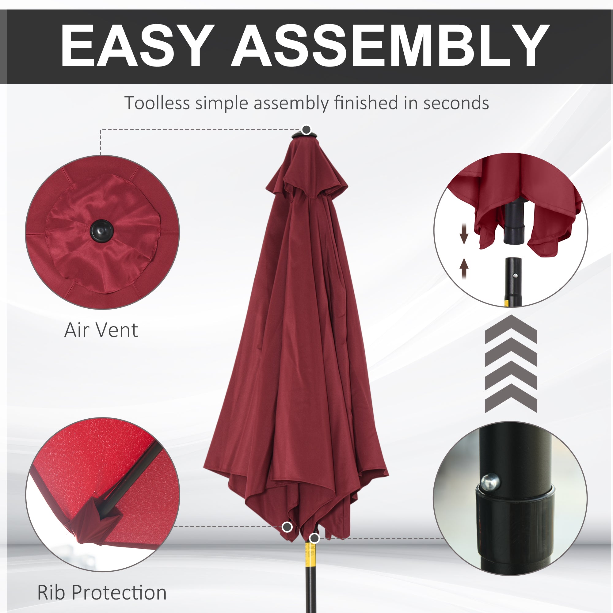 2.7M Garden Parasol Umbrella with Tilt and Crank, Outdoor Sun Parasol Sunshade Shelter with Aluminium Frame, Wine Red