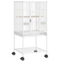 Bird Cage Detachable with Rolling Stand Parrot Cage with Storage Shelf White