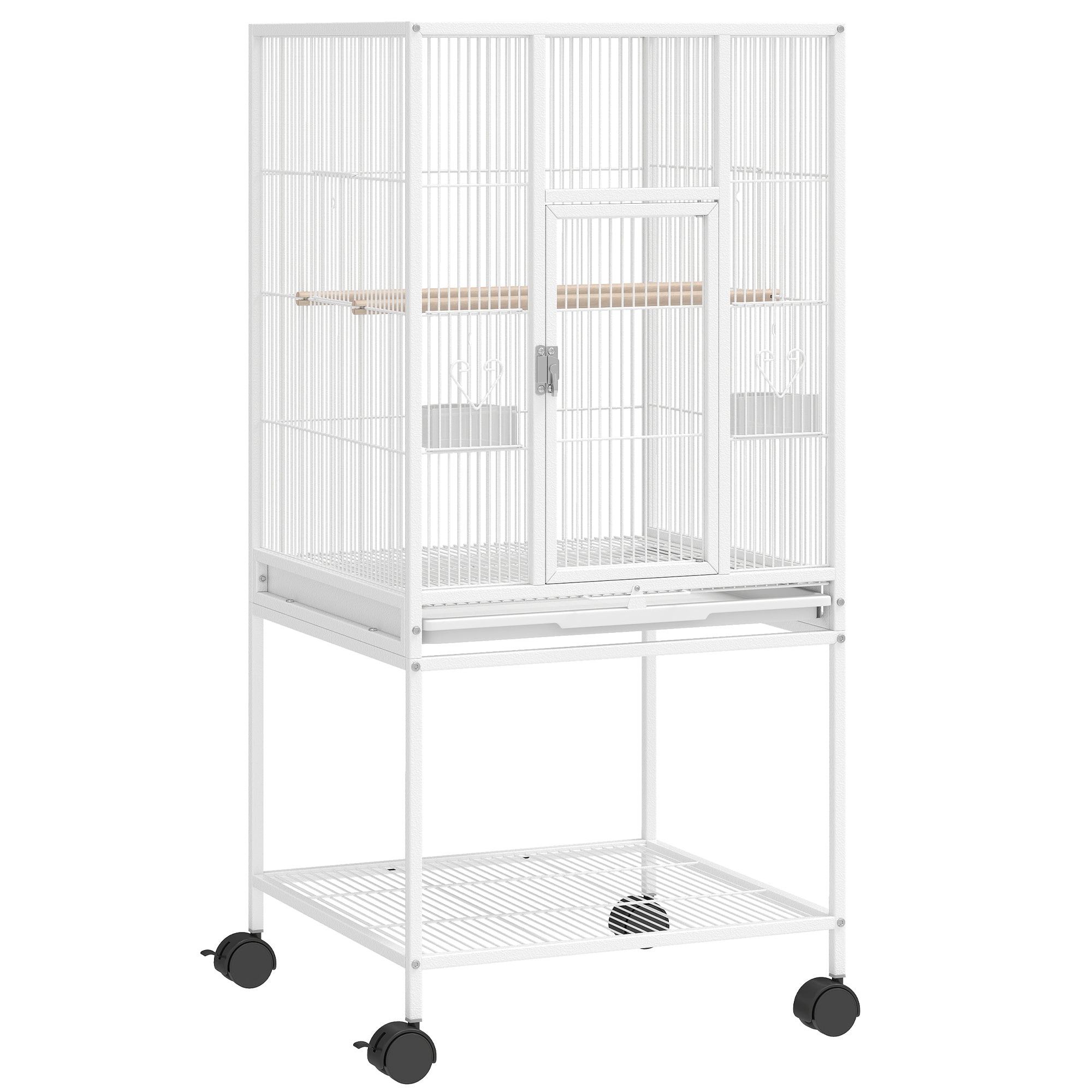 Bird Cage Detachable with Rolling Stand Parrot Cage with Storage Shelf White