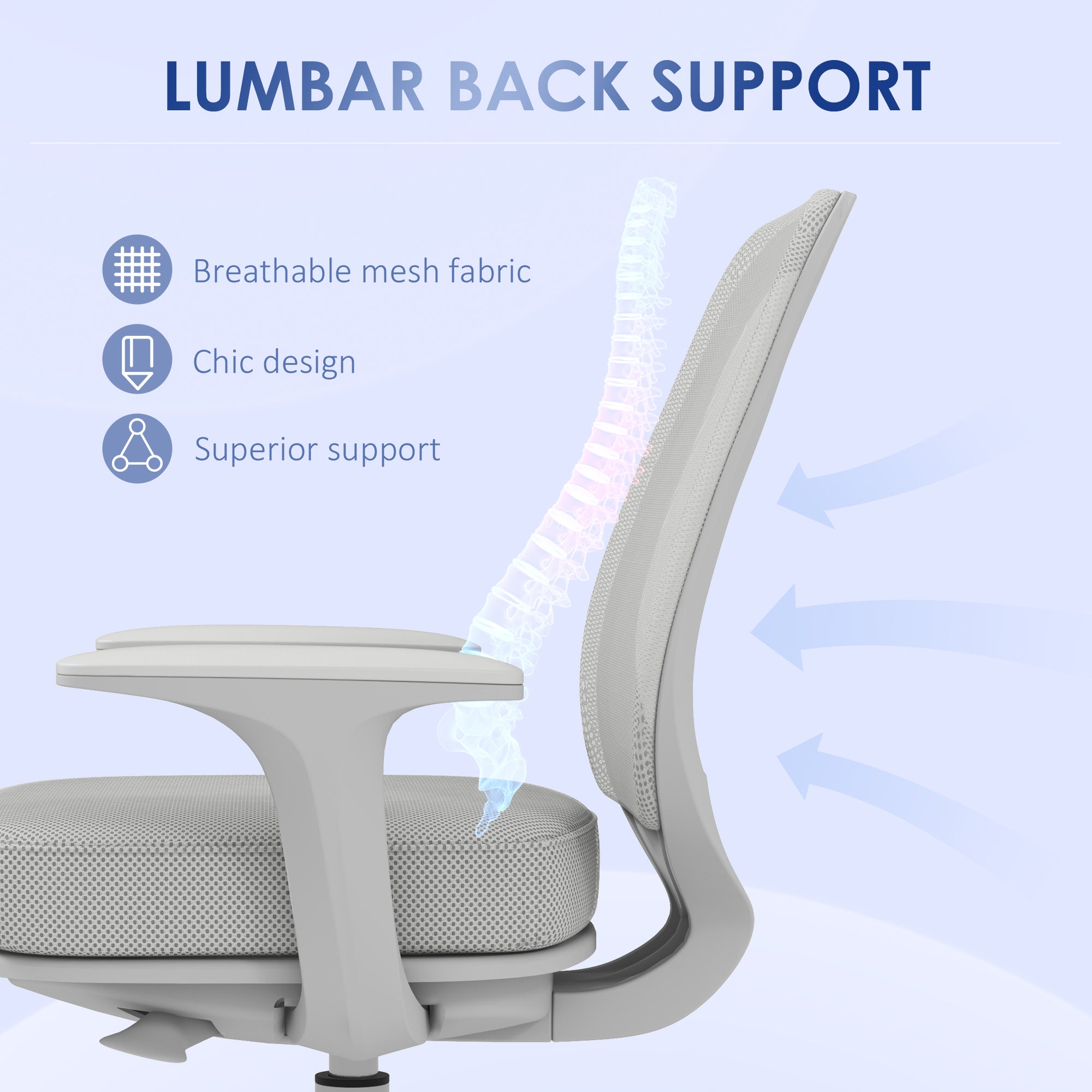 44-56cm Mesh Back Office Chair - Grey