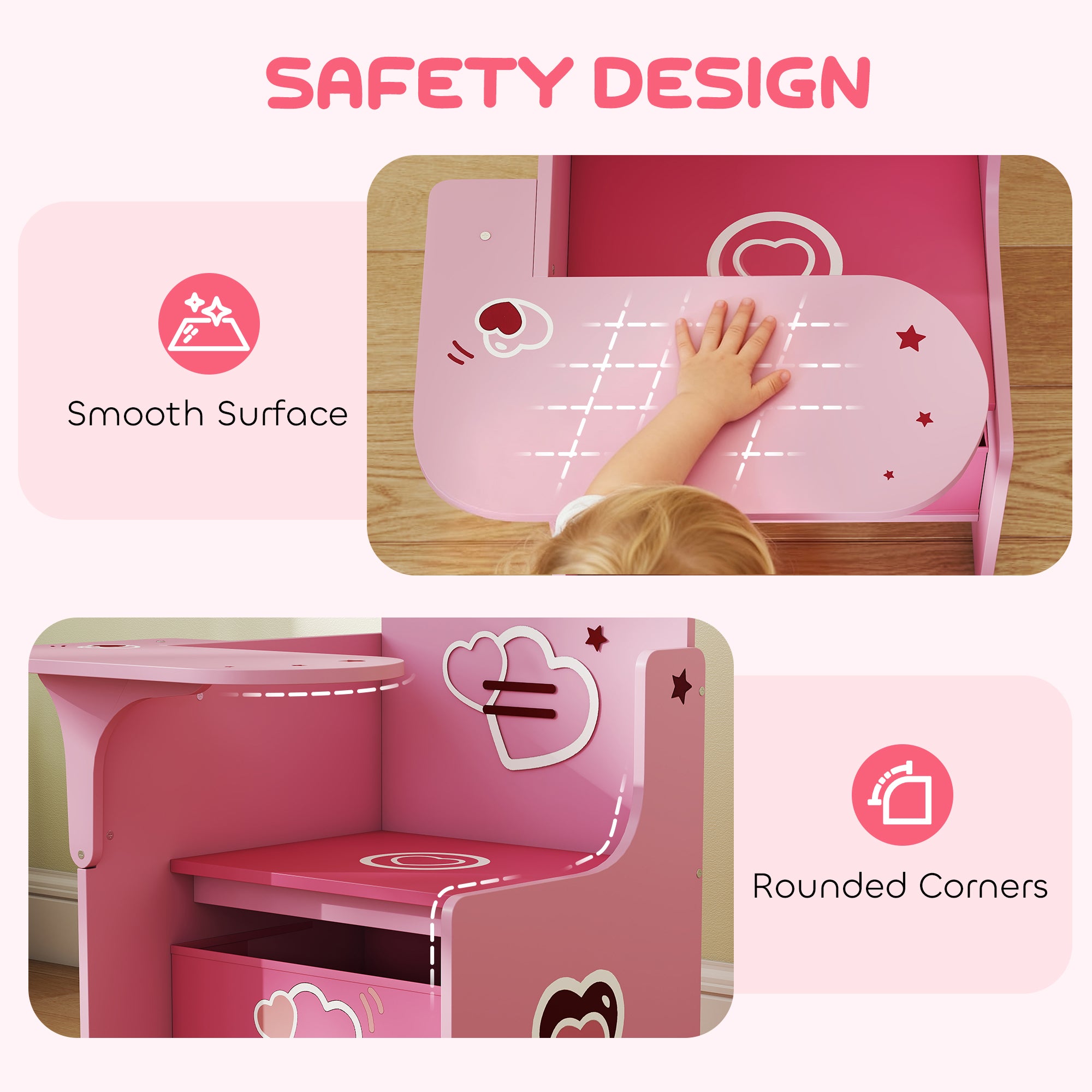 Kids Table and Chair Set, Children Desk and Chair with Storage Bins for Playing, Reading, Painting, for Ages 3-5, Pink