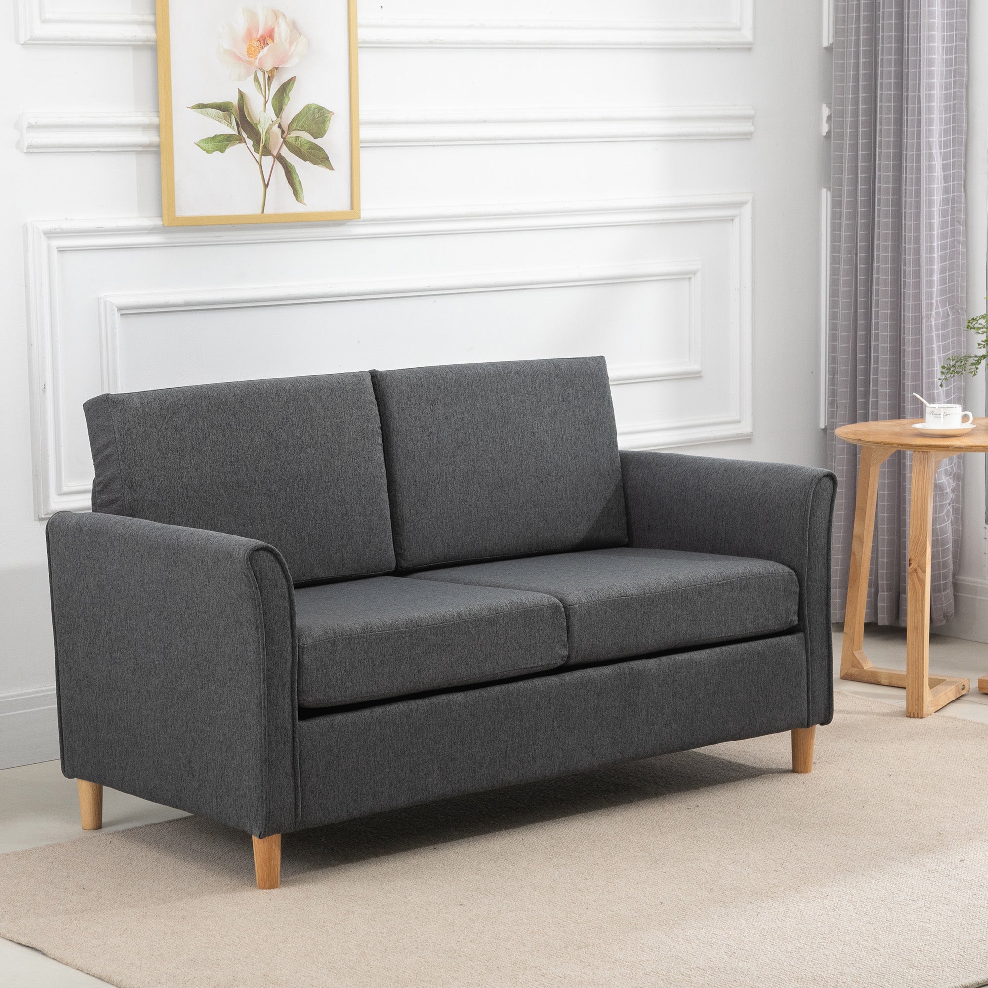 Two-Seater Linen-Look Sofa - Dark Grey