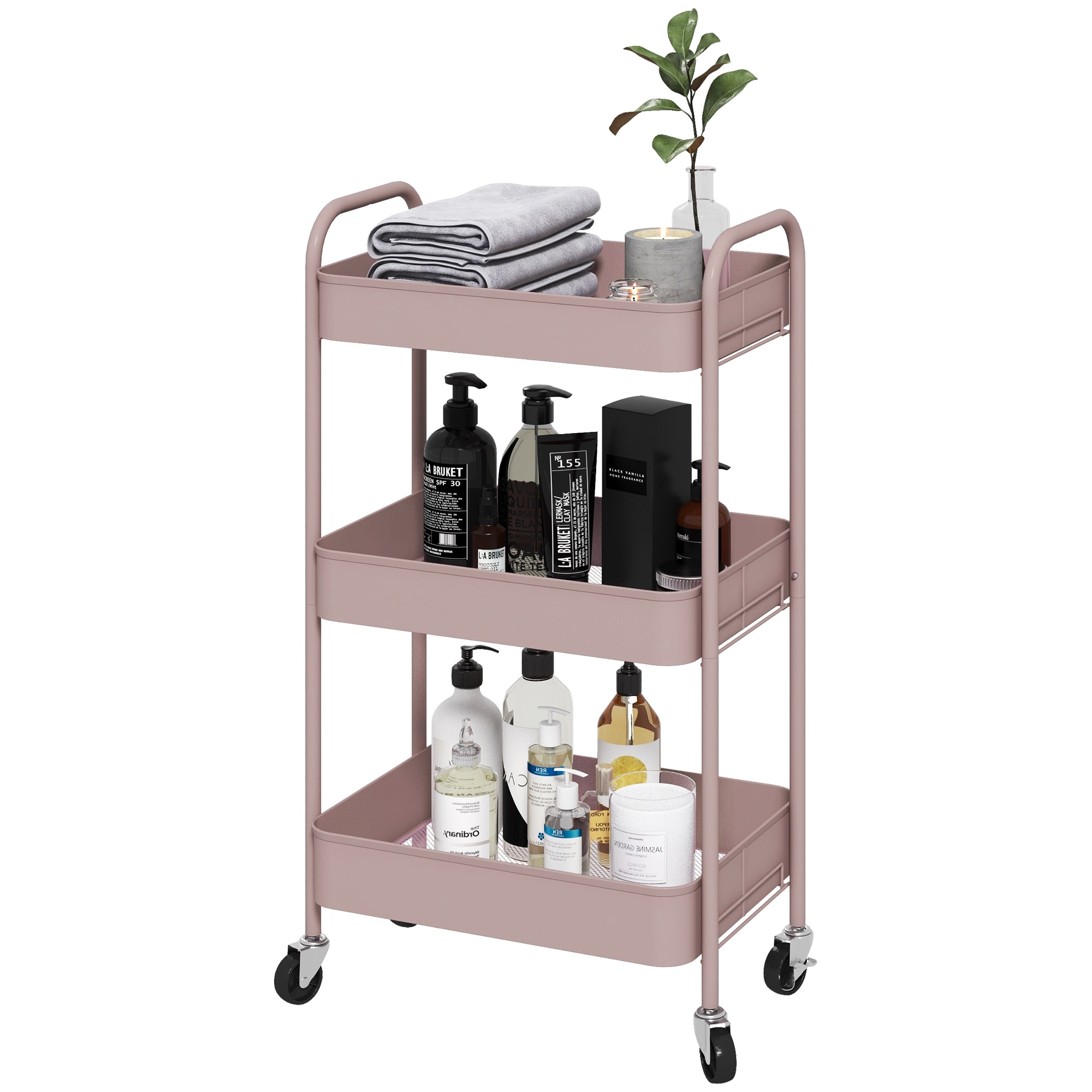 Three-Tier Steel Storage Trolley - Pink