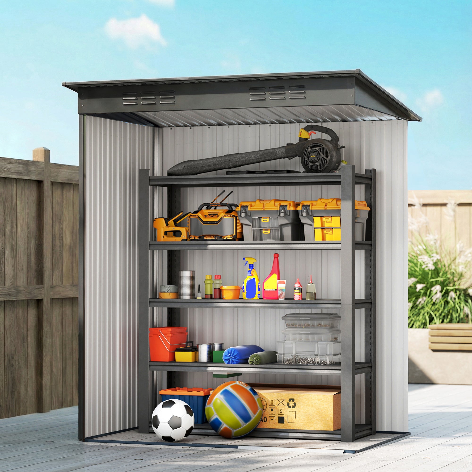 5 x 3.5ft Metal Garden Storage Shed with Effortless Assembly and 2 Pairs of Gloves, Waterproof Outdoor Shed, Light Grey