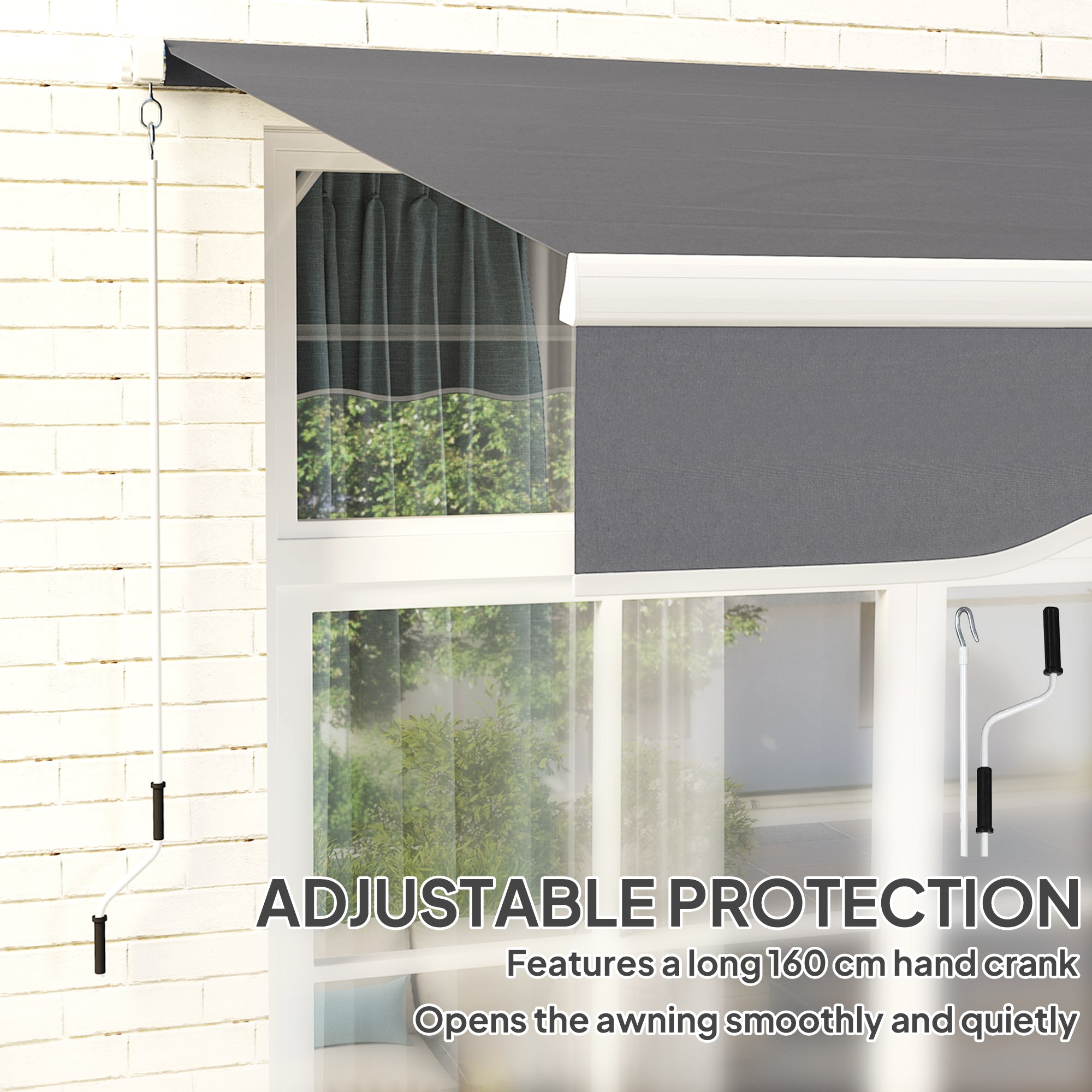 2.5 Metre Manual Retractable Awning Set with Aluminium Frame - Dark Grey