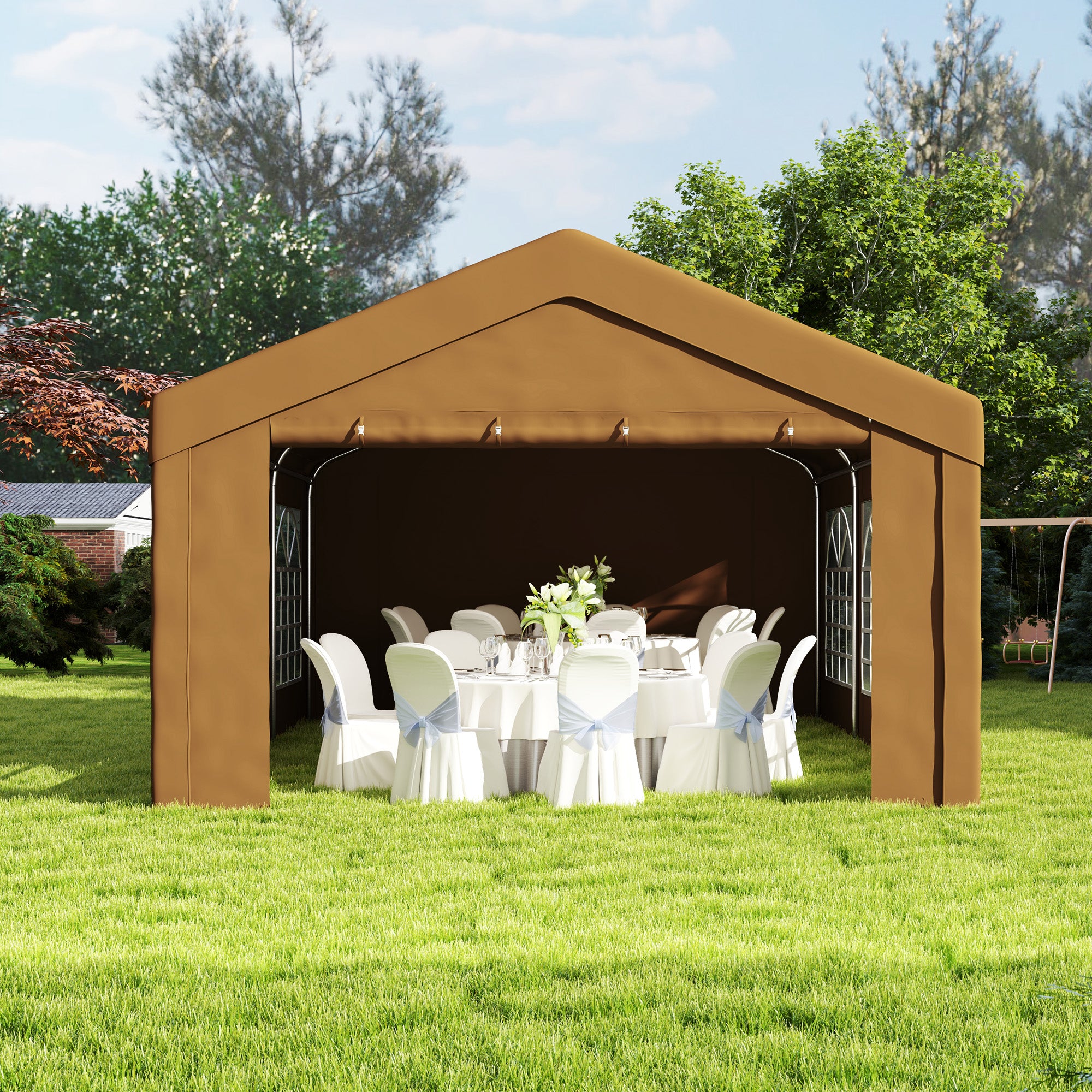6m x 4m Galvanised Garden Gazebo with UV Resistant Canopy - Yellow