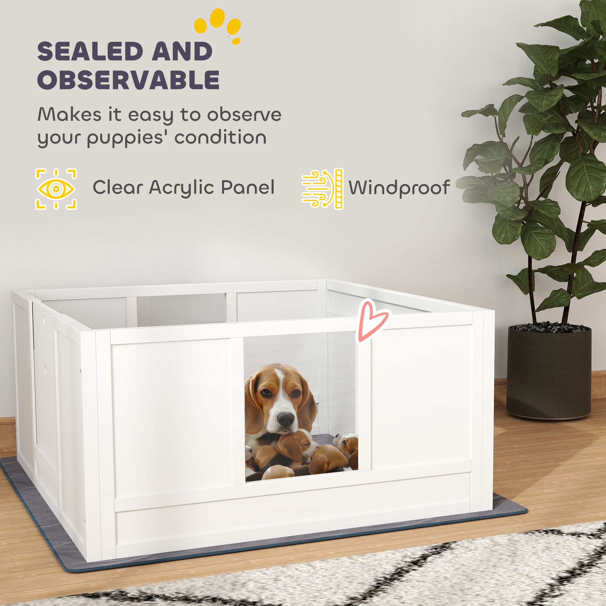 Whelping Box for Dogs with Whelping Pad, Adjustable Entrance, Non-slip Foot Pads, for Medium Dogs, 100 x 96cm