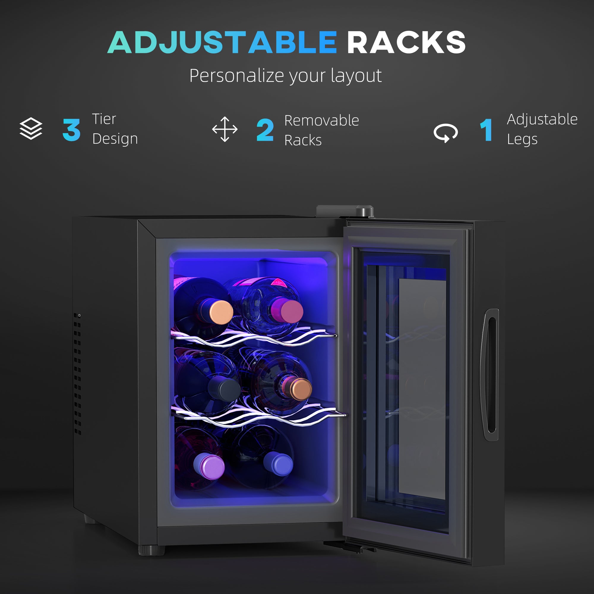 Six Bottle 8-18℃ Countertop Wine Fridge - Black