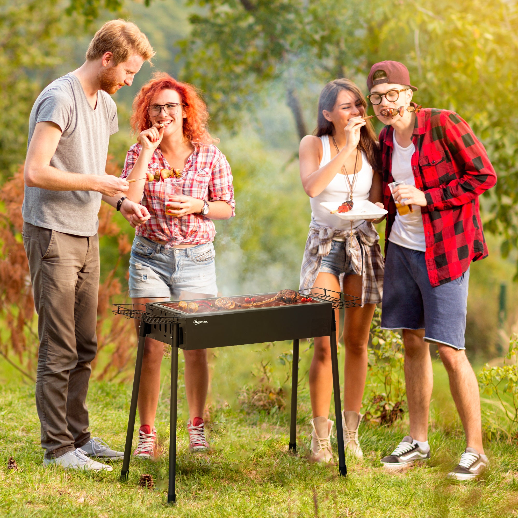 Portable Charcoal BBQ Grill with Seasoning Baskets for Camping Picnic Hiking
