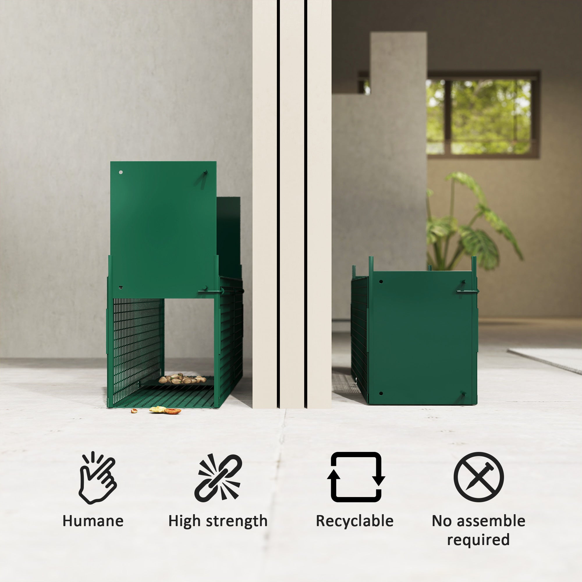 Animal Trap Cage, Humane Rat Trap with Double Doors, Squirrel Trap for Indoors & Outdoors, Catch and Release Mice, Rats, Rodents, 60 x 18 x 20 cm, Green