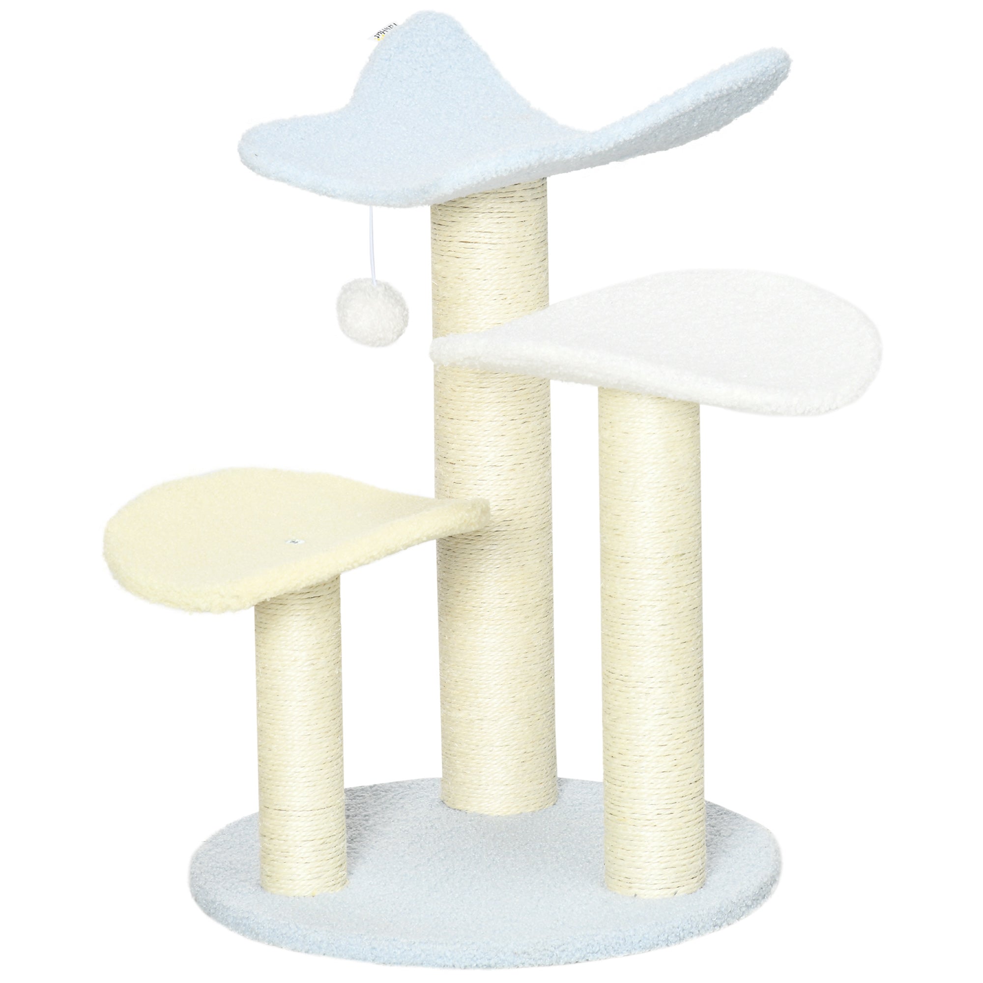 Indoor Cat Tree, with Sisal Scratching Post, Toy Ball - Blue and Cream