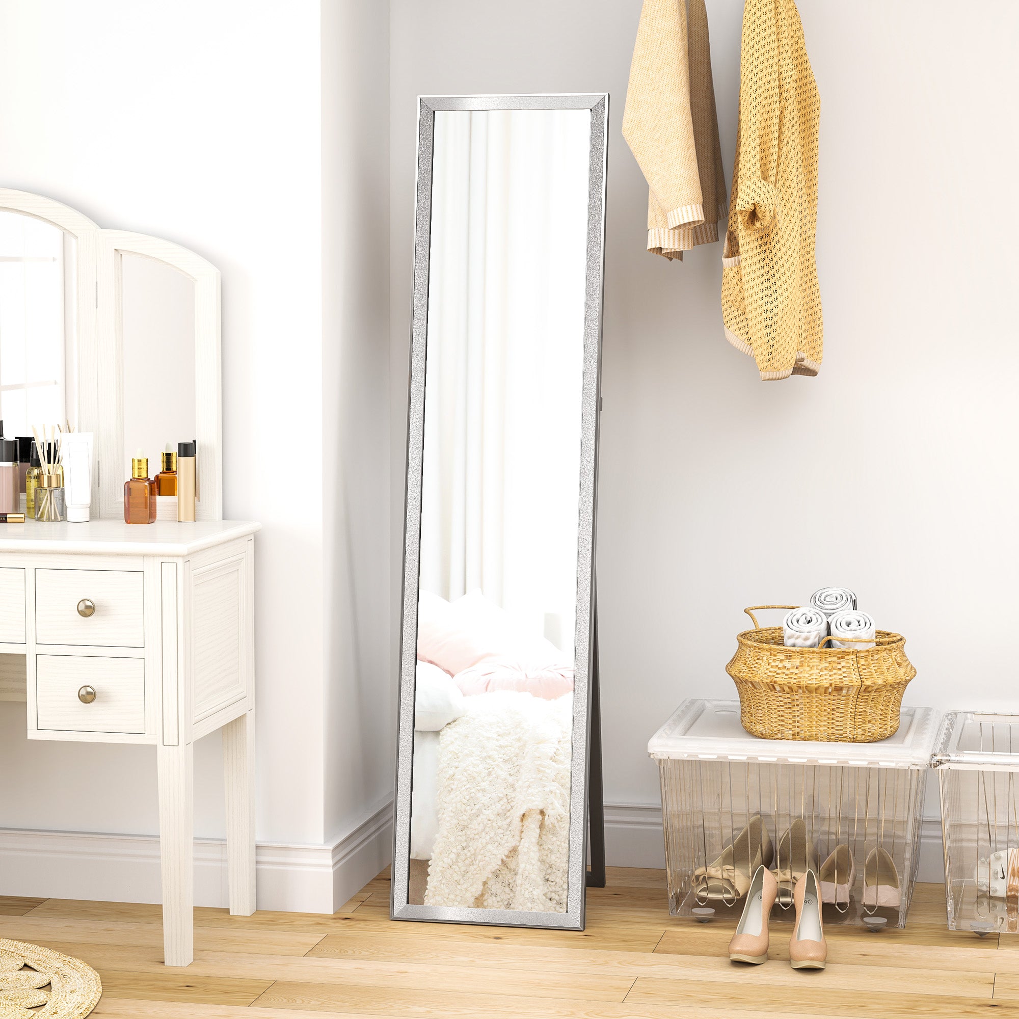 Full Length Mirror, 37 x 157cm Wall Mounted, Leaning, Free Standing Mirror, Framed Full Body Mirror for Living Room, Bedroom, Silver