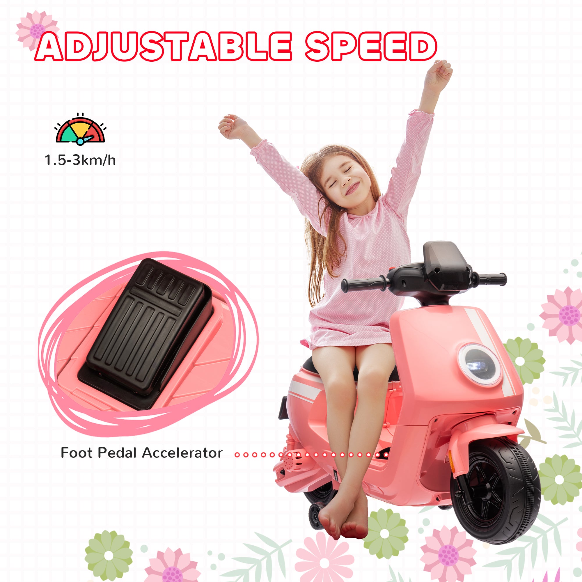 6V Ride on Motorbike, Kids Electric Motorbike w/ Headlights, Music, Training Wheels, for Ages 18-36 Months, Pink