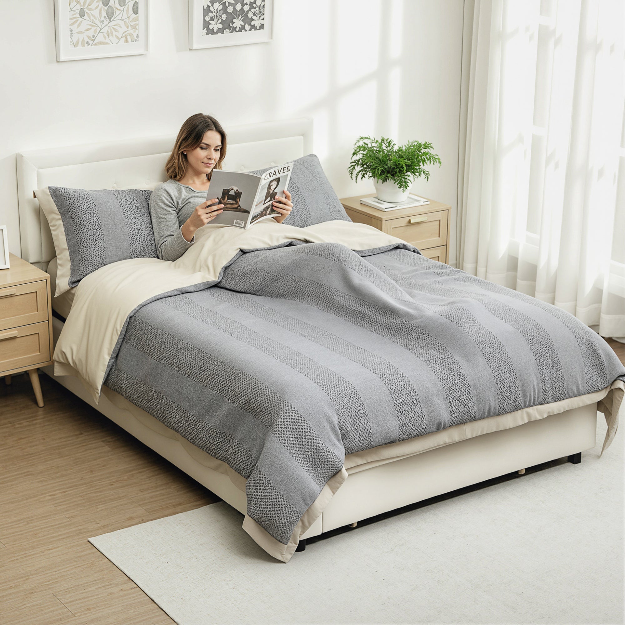 Double Ottoman Bed Frame, with Front Drawer - Cream