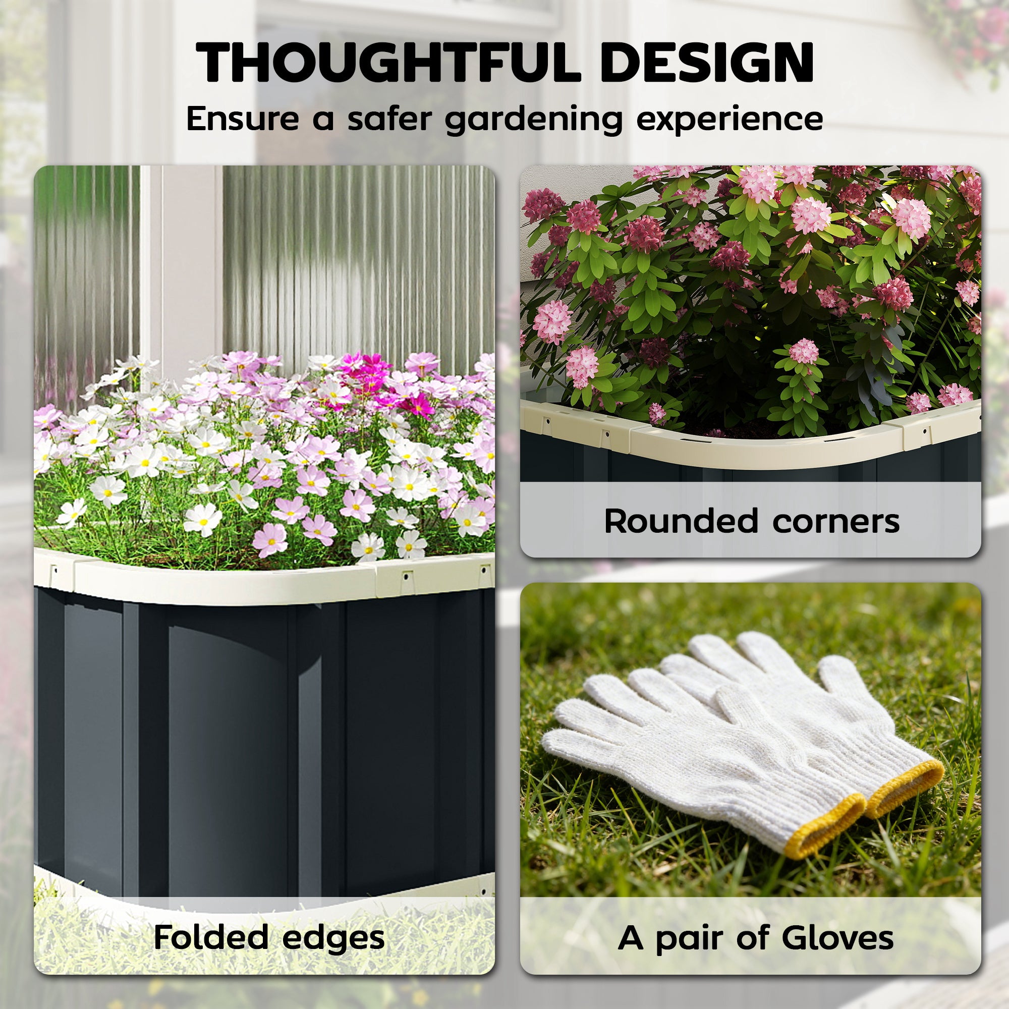 Galvanised Raised Garden Bed, 4.5 x 2 x 1 ft Metal Planter with Gloves and Folded Edging, Dark Grey