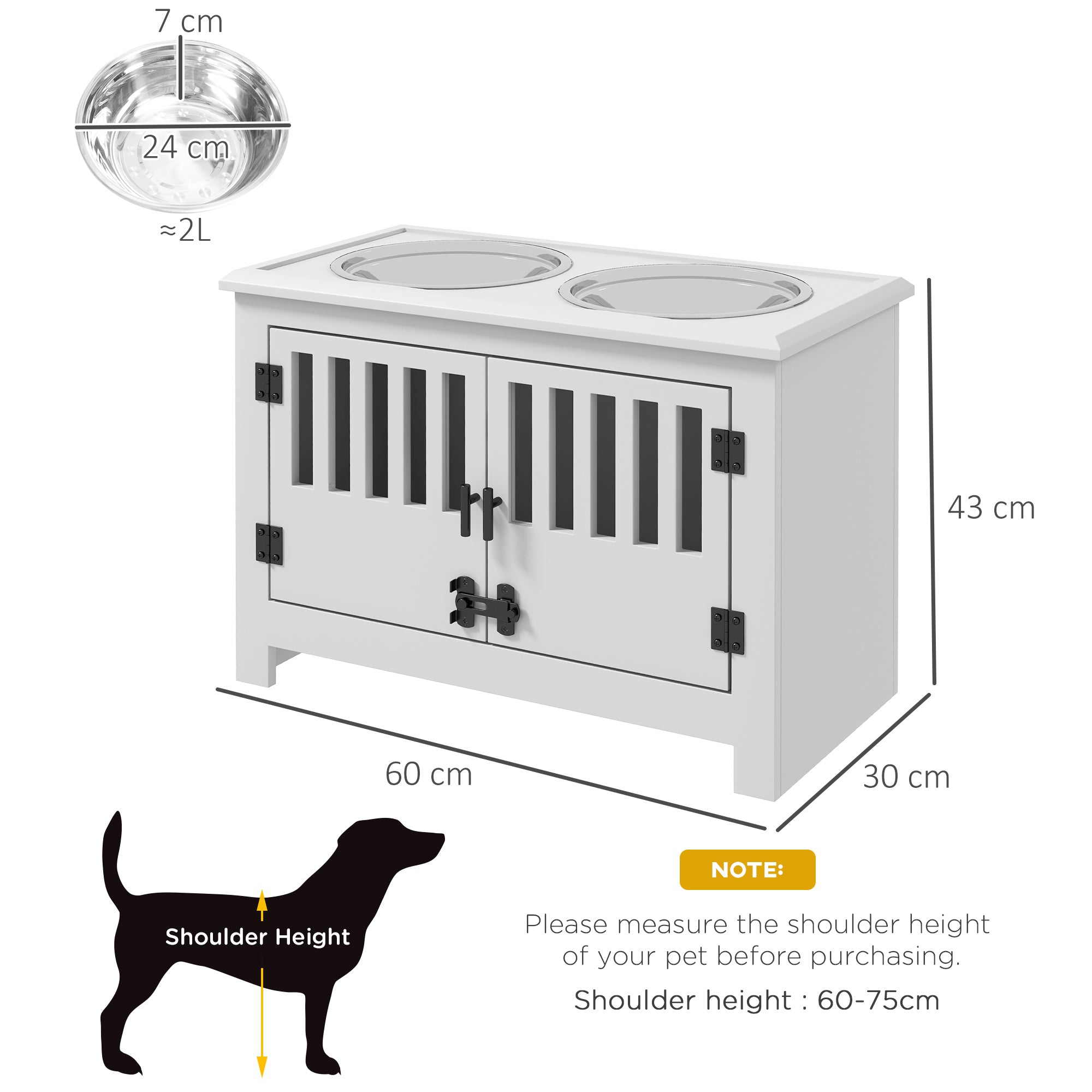 Raised Dog Bowls, Pet Feeding Station, with Storage, Food and Water Bowls, for Large Dogs - White