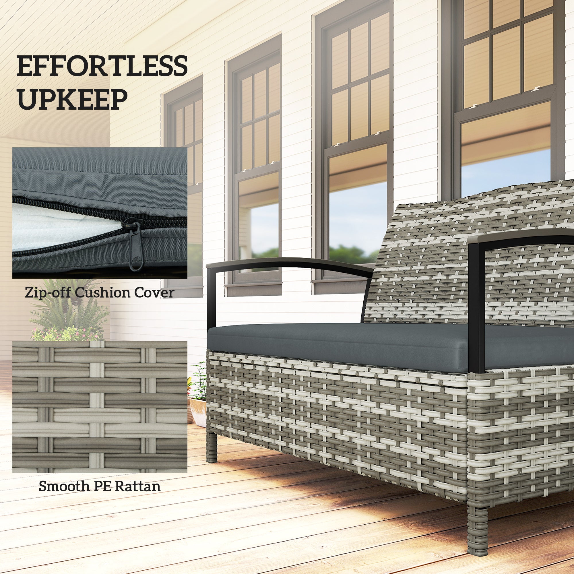 125L Garden Storage Bench, 2 Seater PE Rattan Outdoor Bench Storage Box with Padded Cushion, Dark Grey