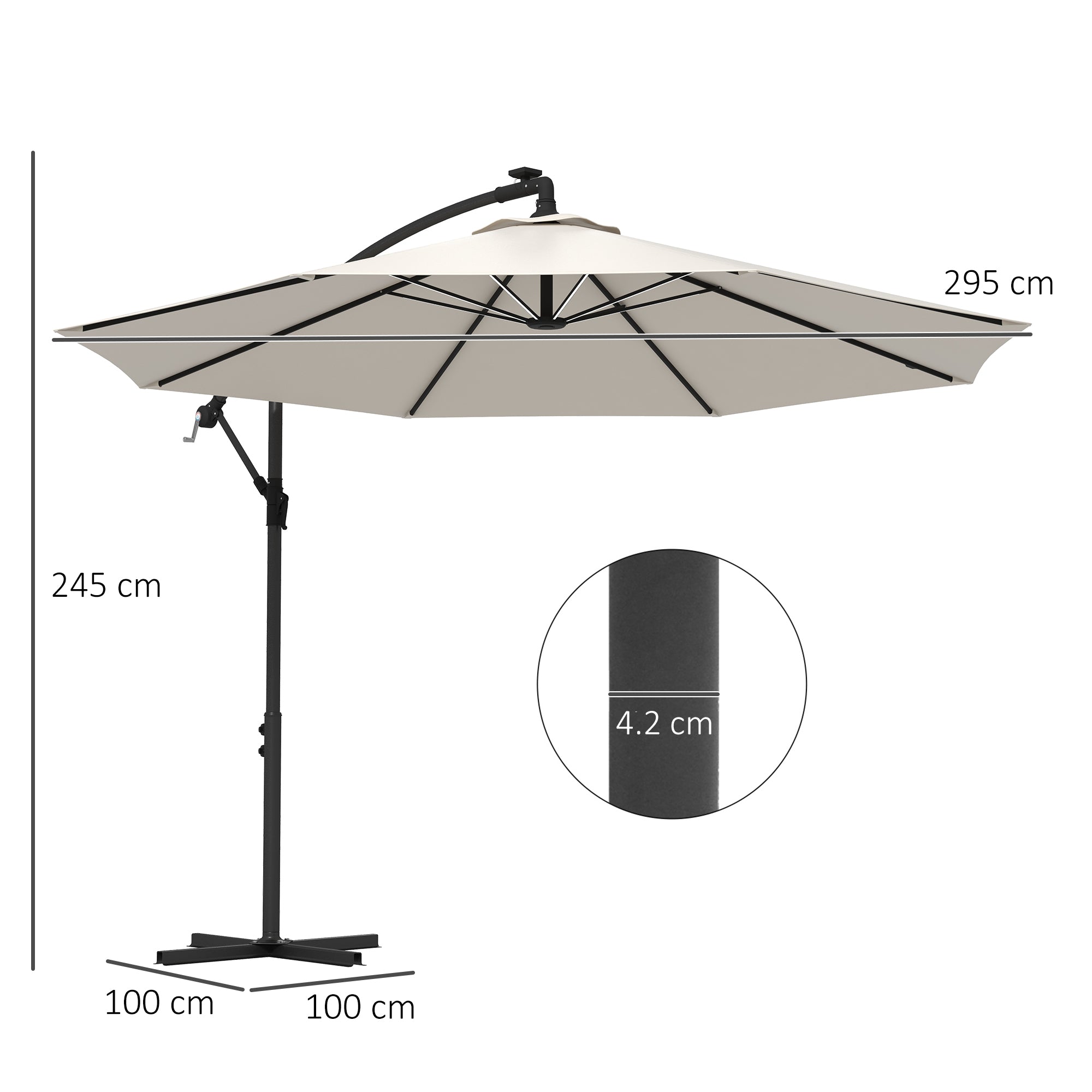 3m Solar LED Light Offset Cantilever Parasol - Beige