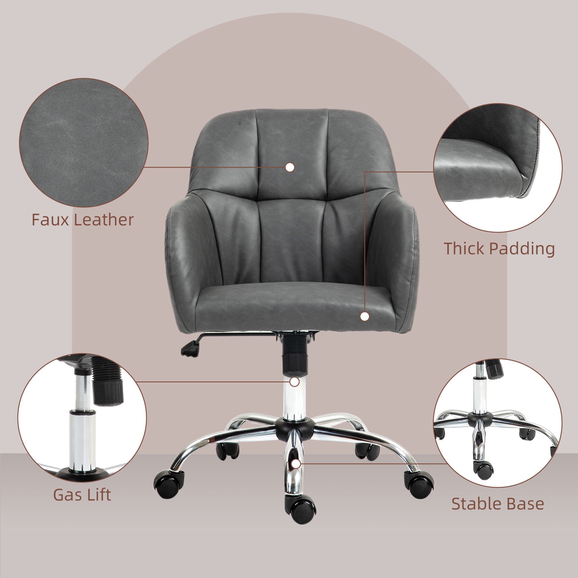 Faux Leather Tub Office Chair, with Wheels - Grey