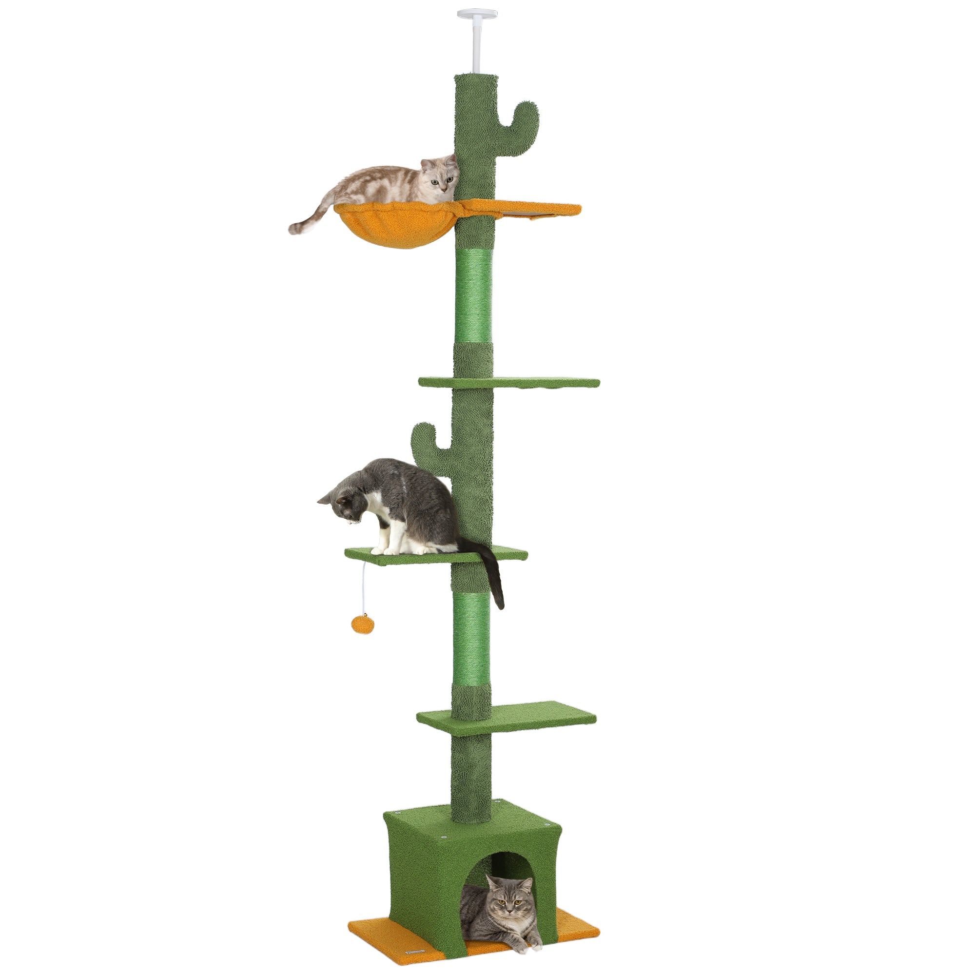 230-275cm Floor-to-Ceiling Adjustable Cat Tree with Scratching Posts, Hammock