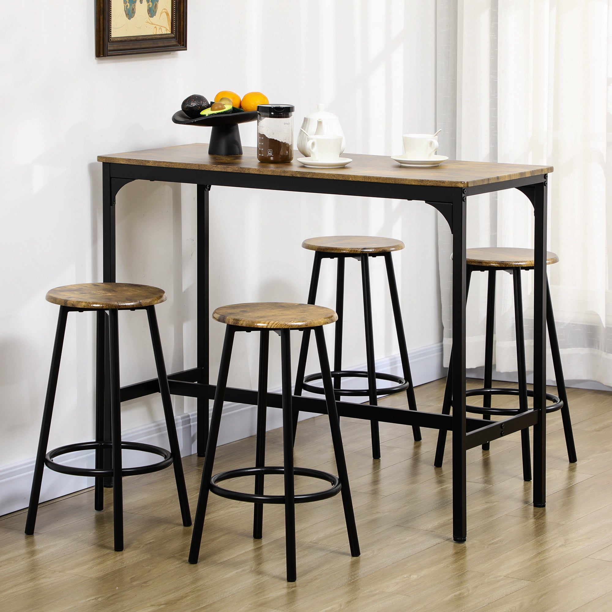 Five-Piece Industrial-Style Bar Table Set - Brown/Black