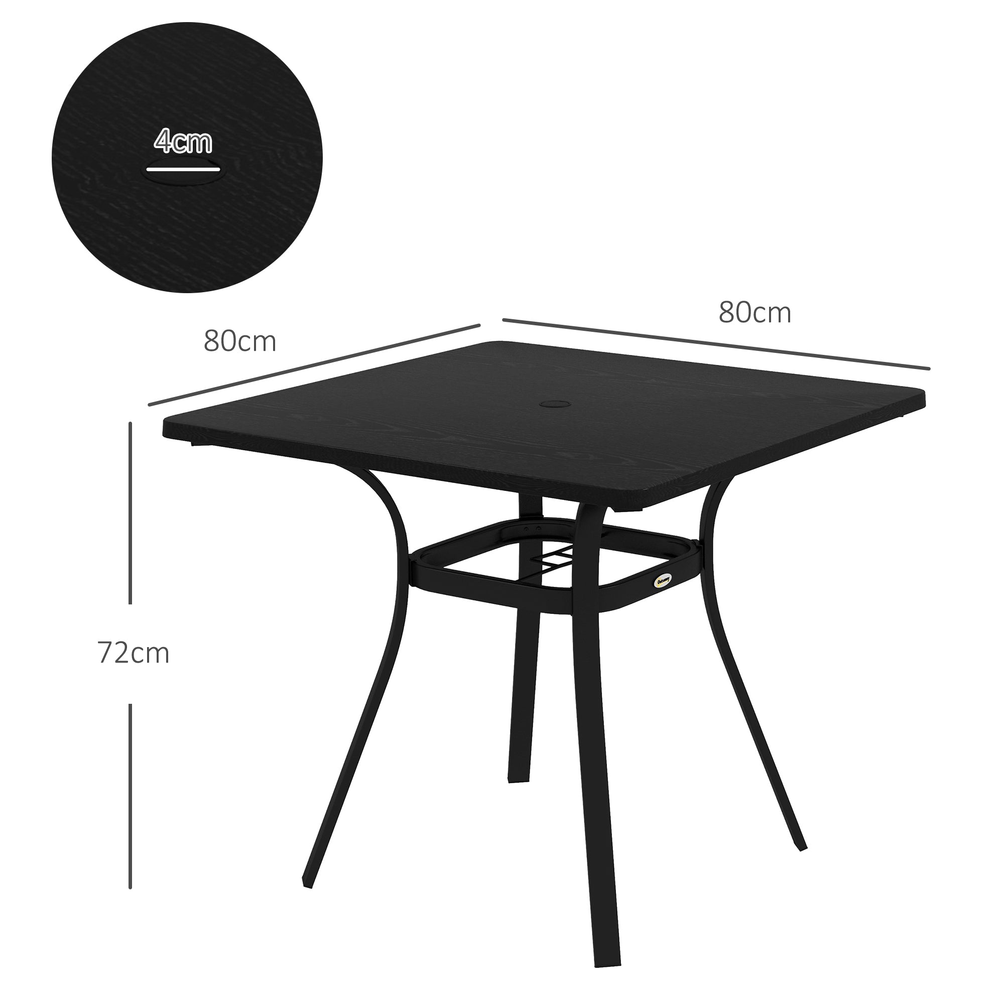 Four-Seater Steel Garden Table, with 40mm Parasol Hole - Black